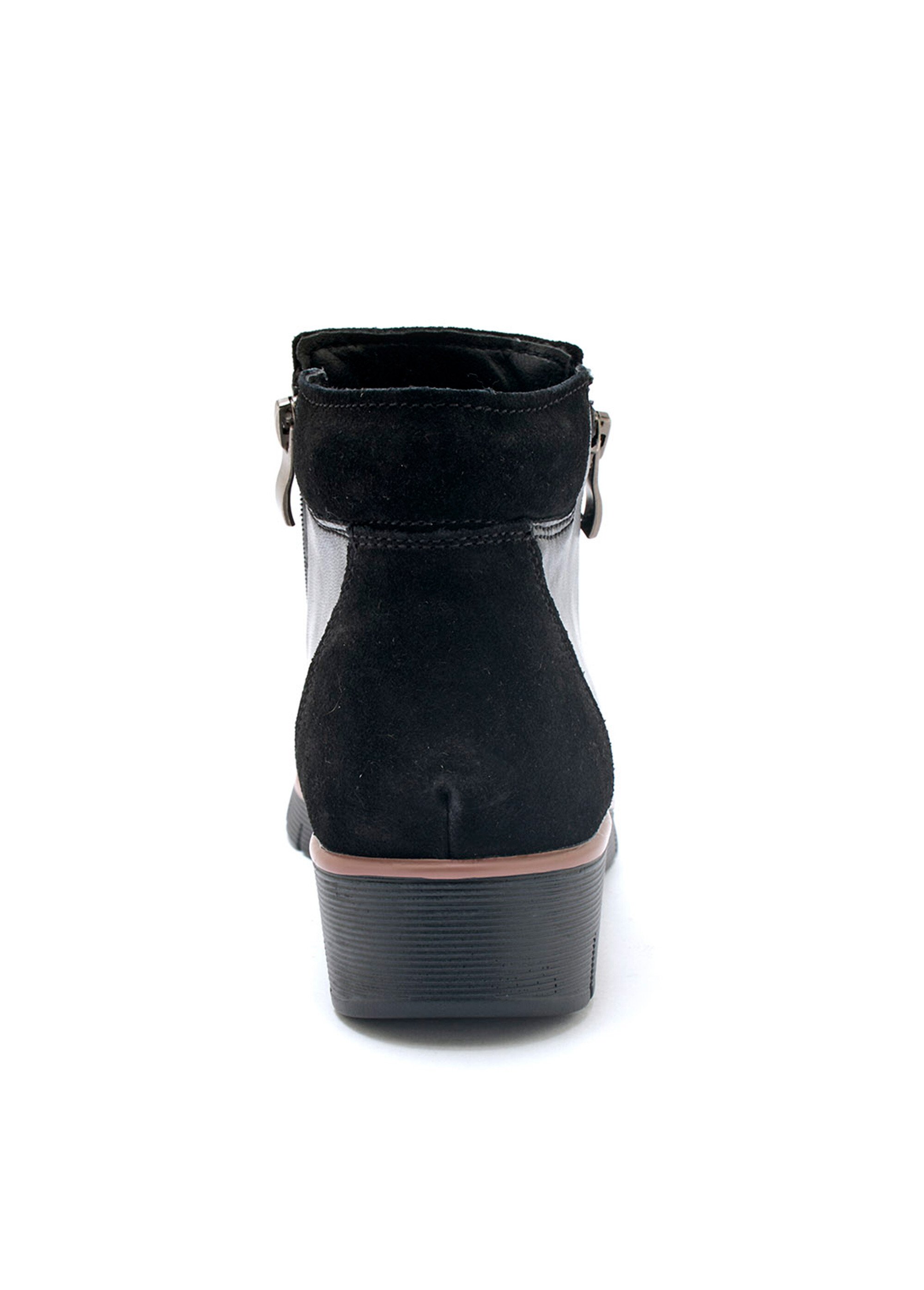 Boots compensées cuir lisse et suédé Femme Noir PED2011372 DO1