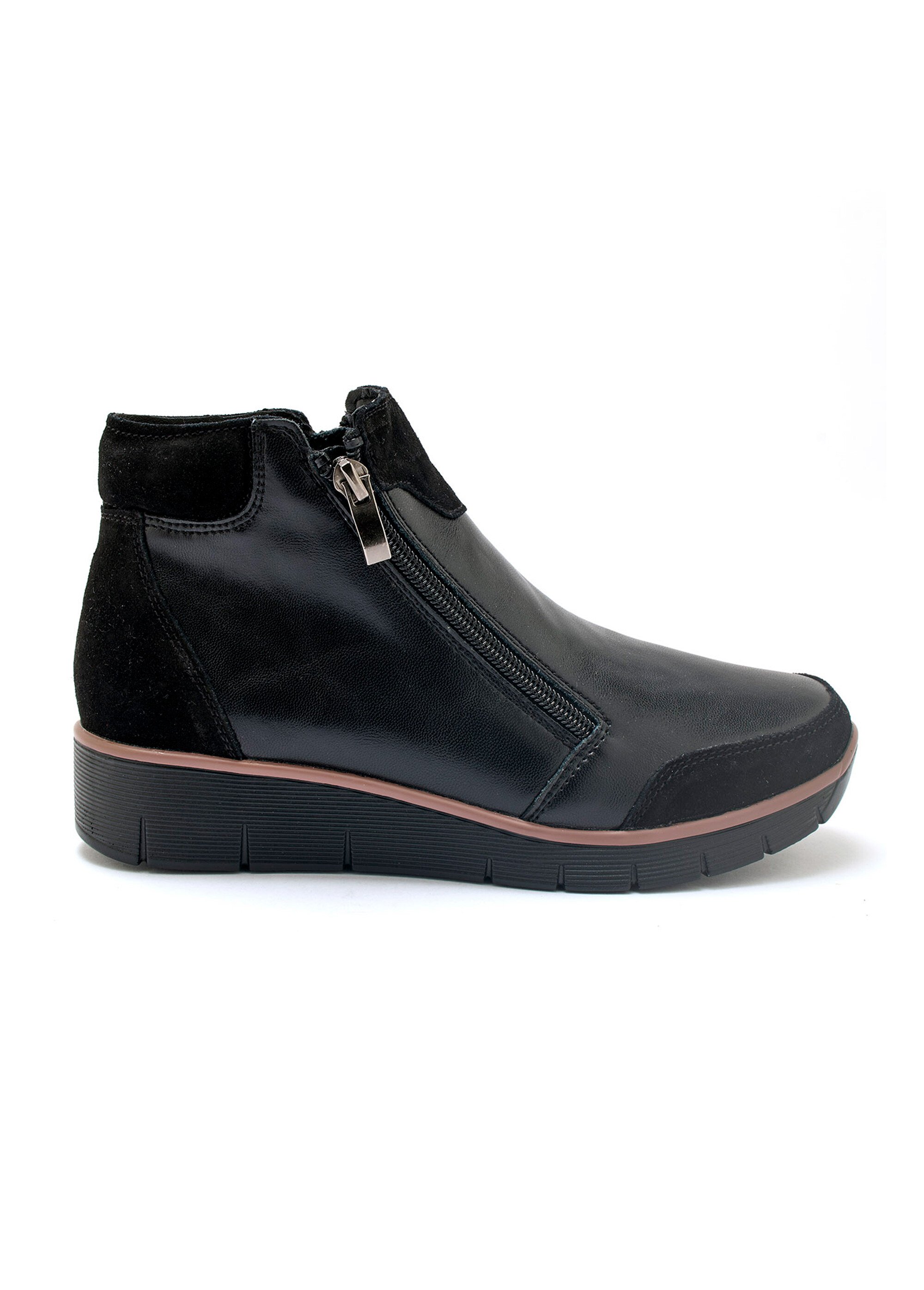 Boots compensées cuir lisse et suédé Femme Noir PED2011372 DR1