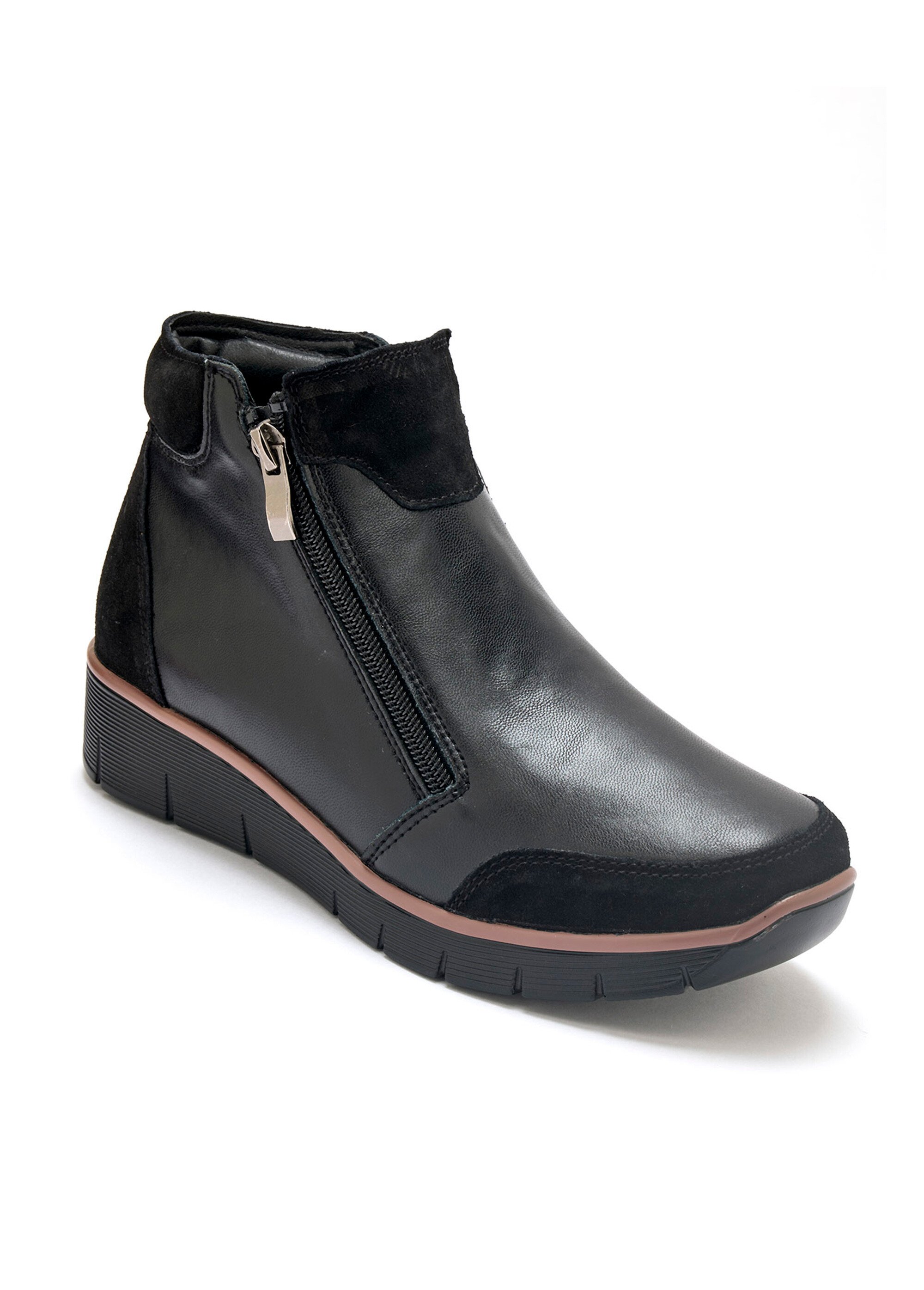 Boots compensées cuir lisse et suédé Femme Noir PED2011372 FA1