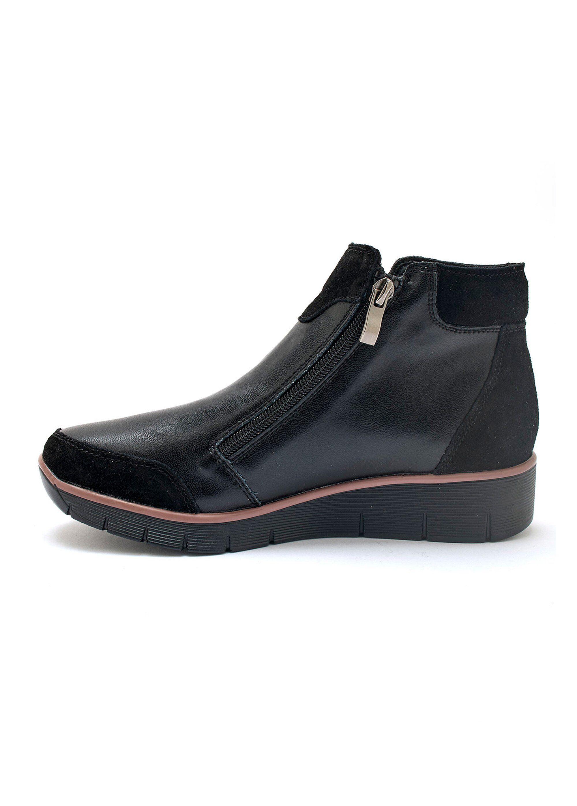 Boots compensées cuir lisse et suédé Femme Noir PED2011372 GA1