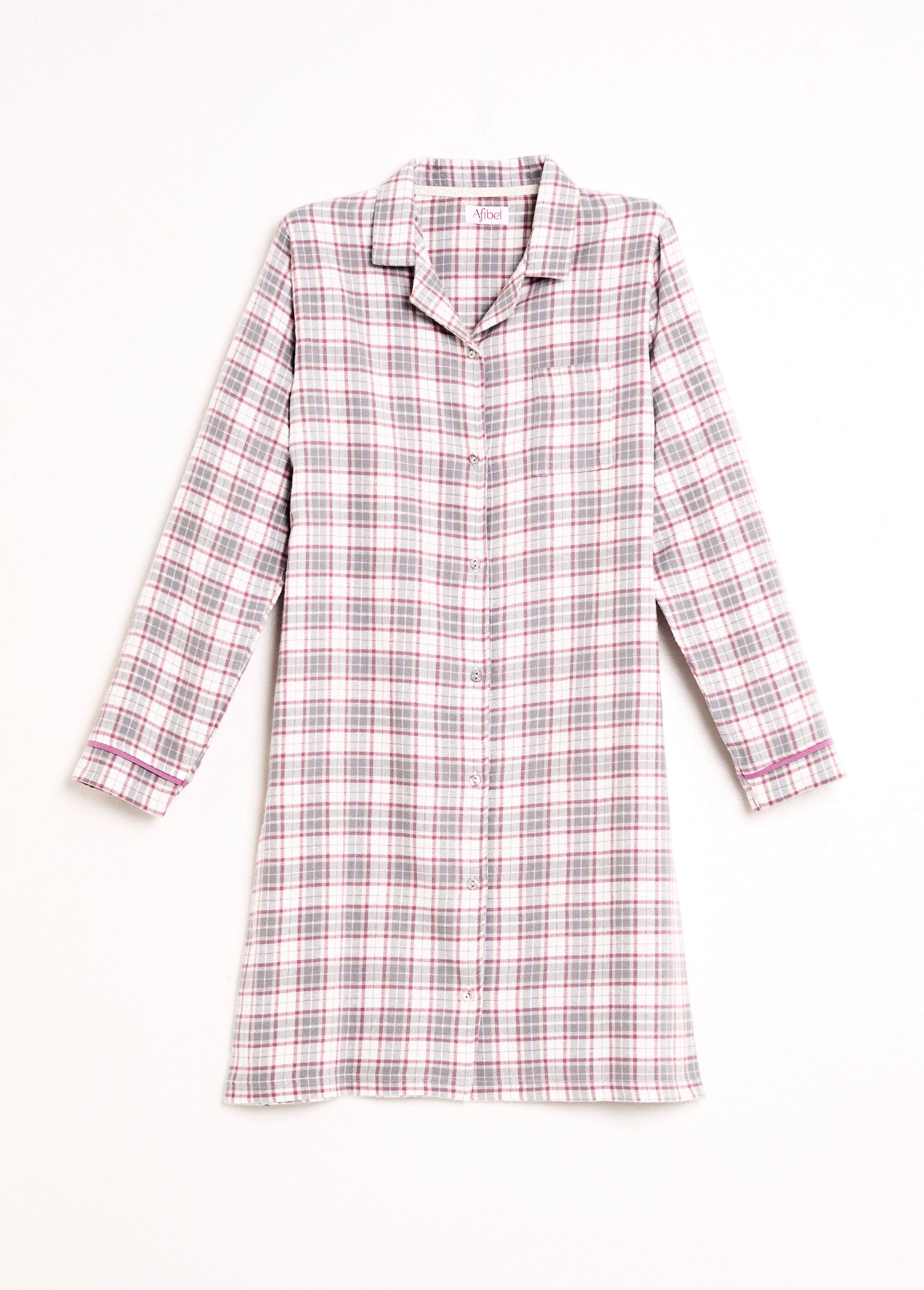 Chemise de nuit liquette flanelle carreaux coton gratté Femme Gris SASPINE AP1