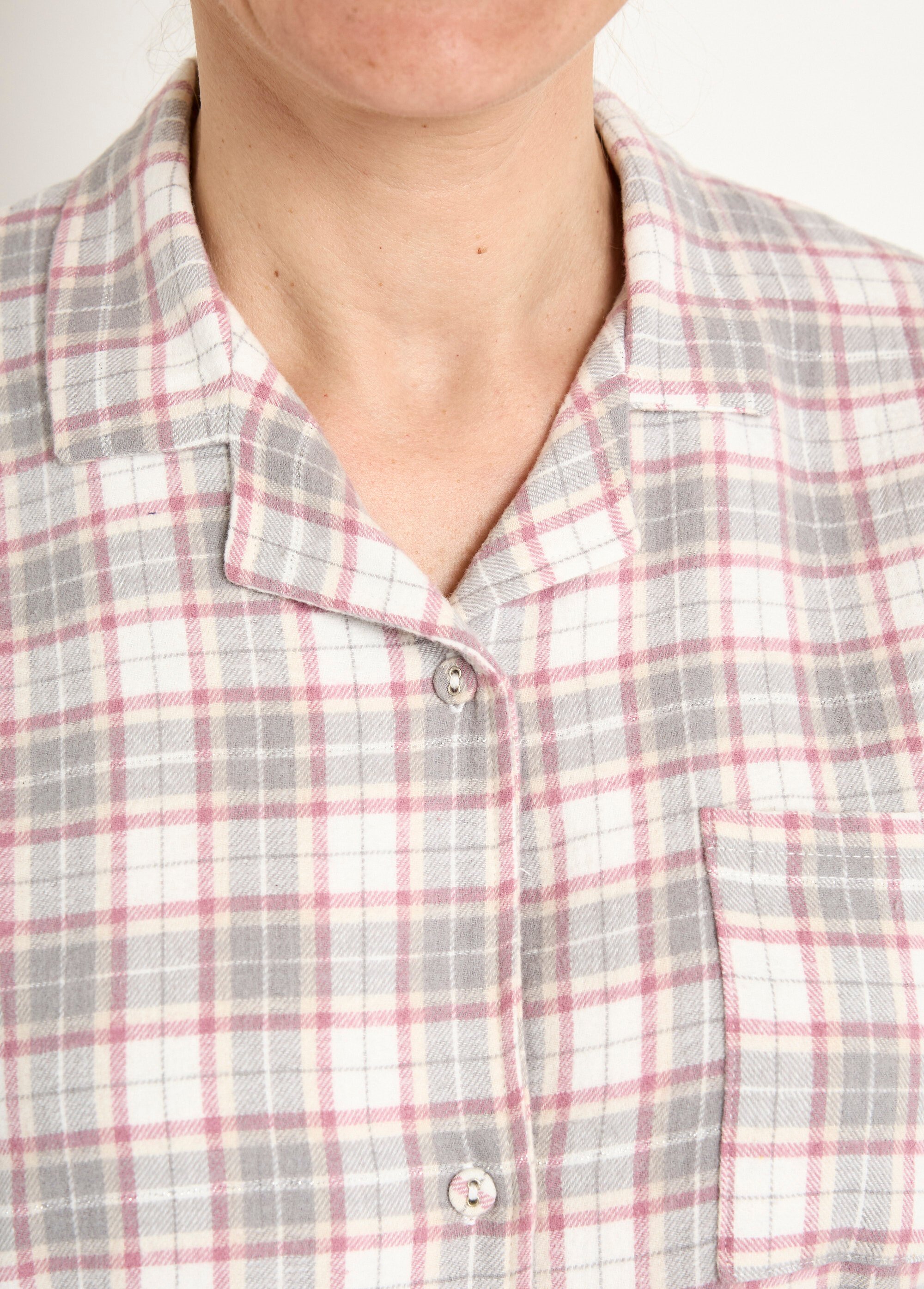 Chemise de nuit liquette flanelle carreaux coton gratté Femme Gris SASPINE DE1