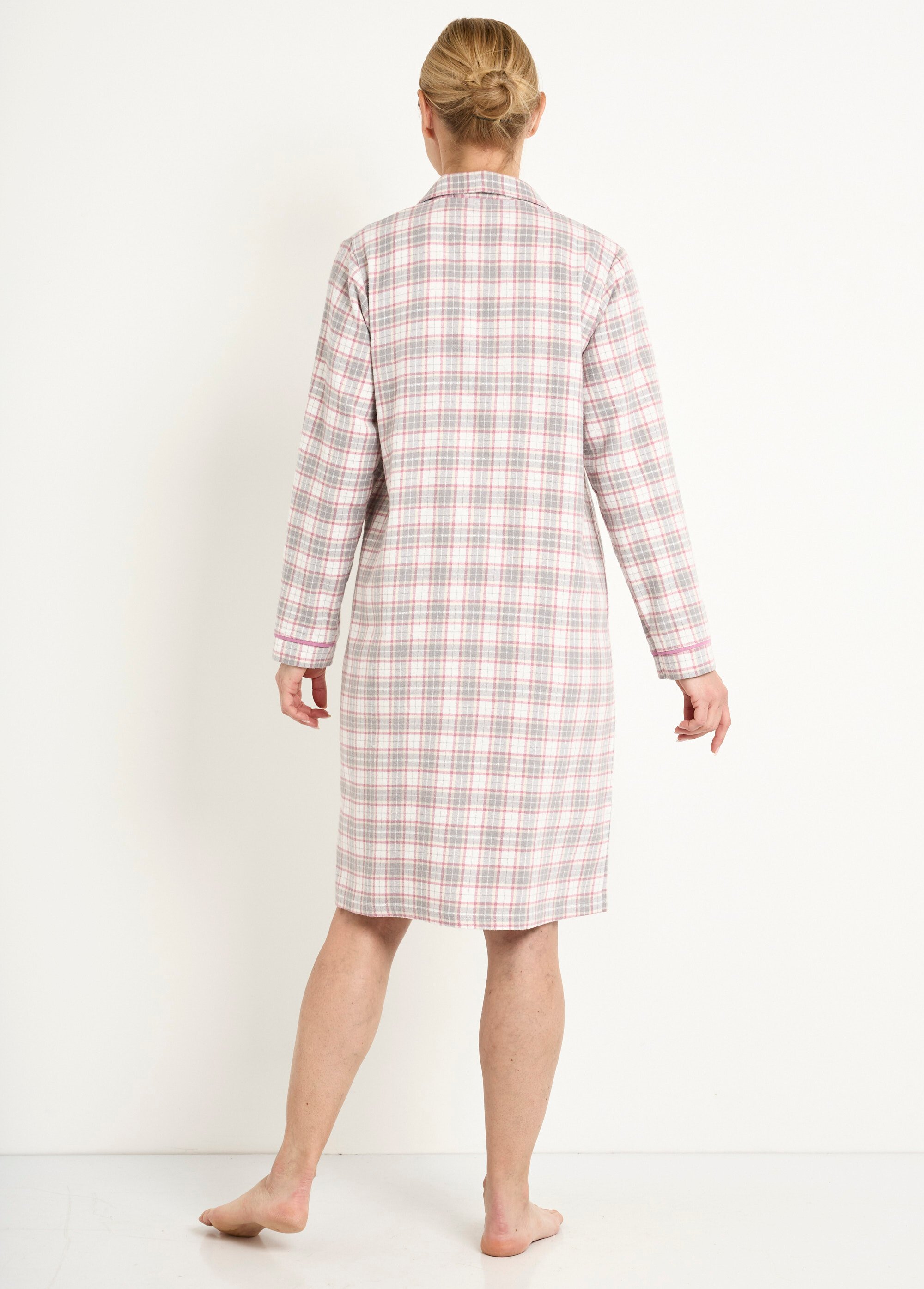 Chemise de nuit liquette flanelle carreaux coton gratté Femme Gris SASPINE DO1