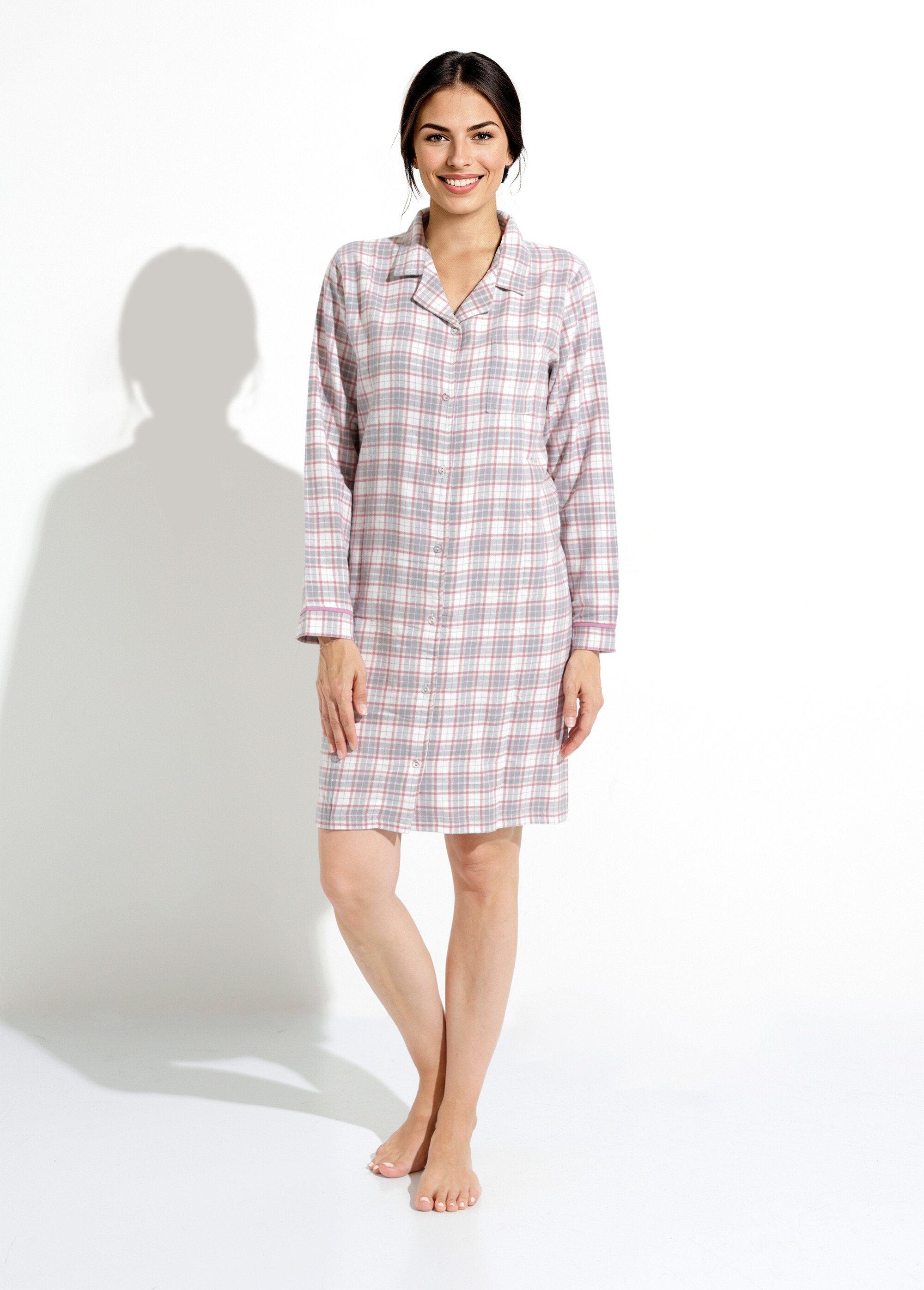 Chemise de nuit liquette flanelle carreaux coton gratté Femme Gris SASPINE FA1