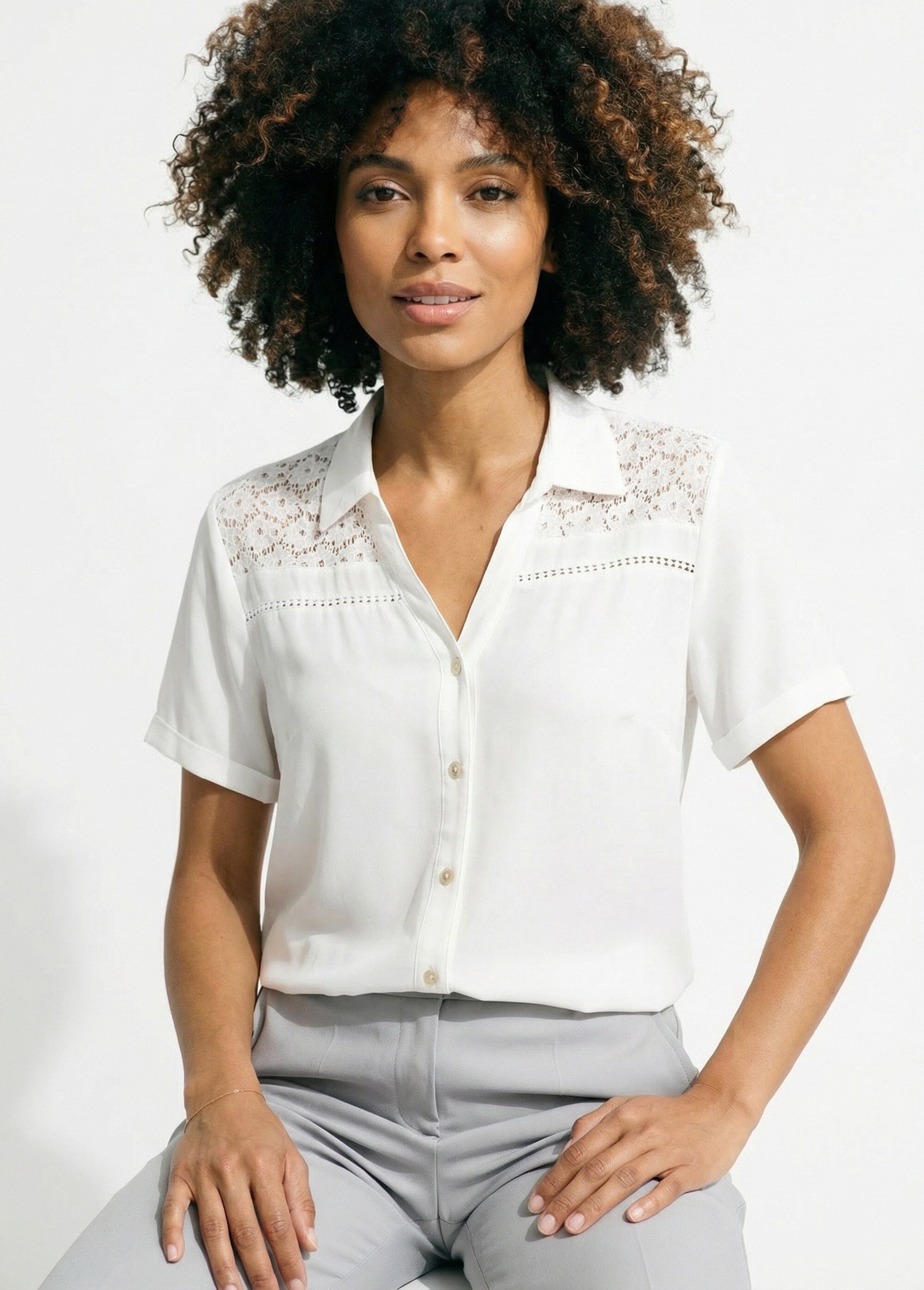 Chemisier boutonné dentelle et ajouré