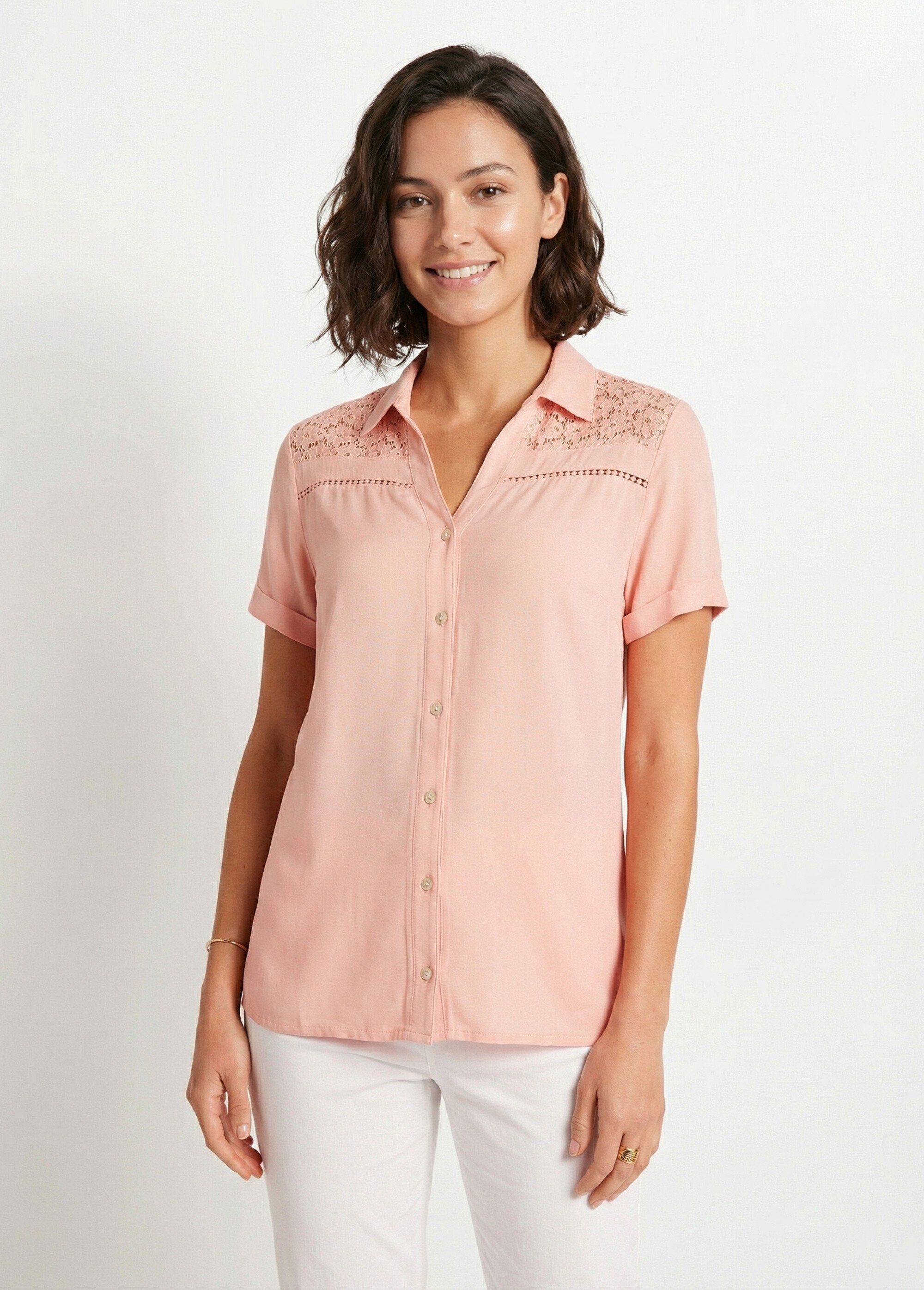 Chemisier boutonné dentelle et ajouré Femme Rose CAREME FA1