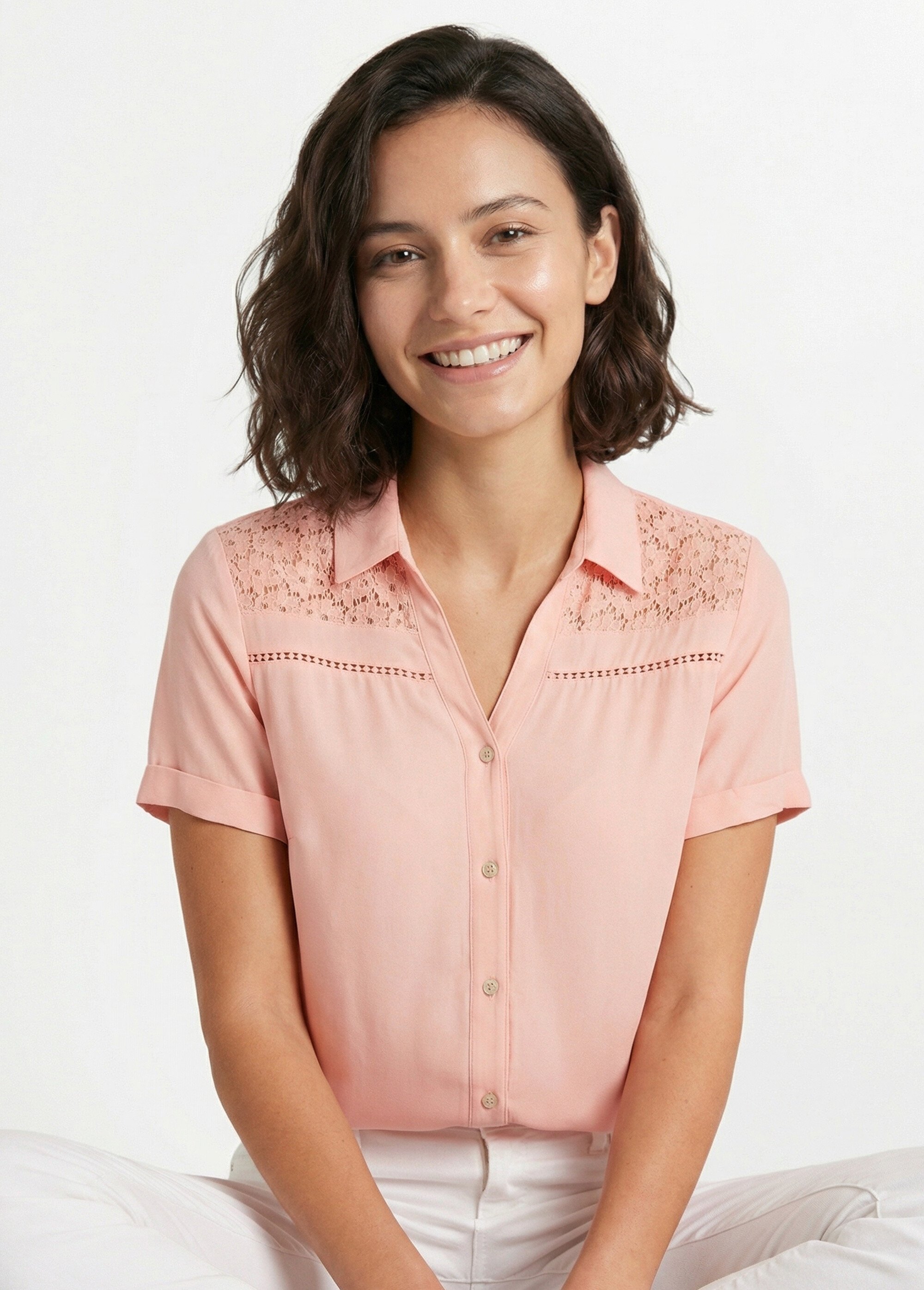 Chemisier boutonné dentelle et ajouré Femme Rose CAREME MV1