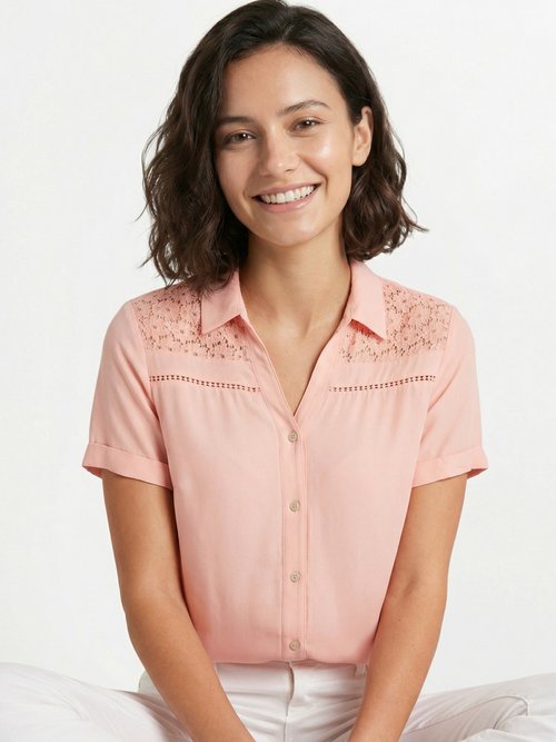 Chemisier boutonné dentelle et ajouré Femme Rose CAREME MV1