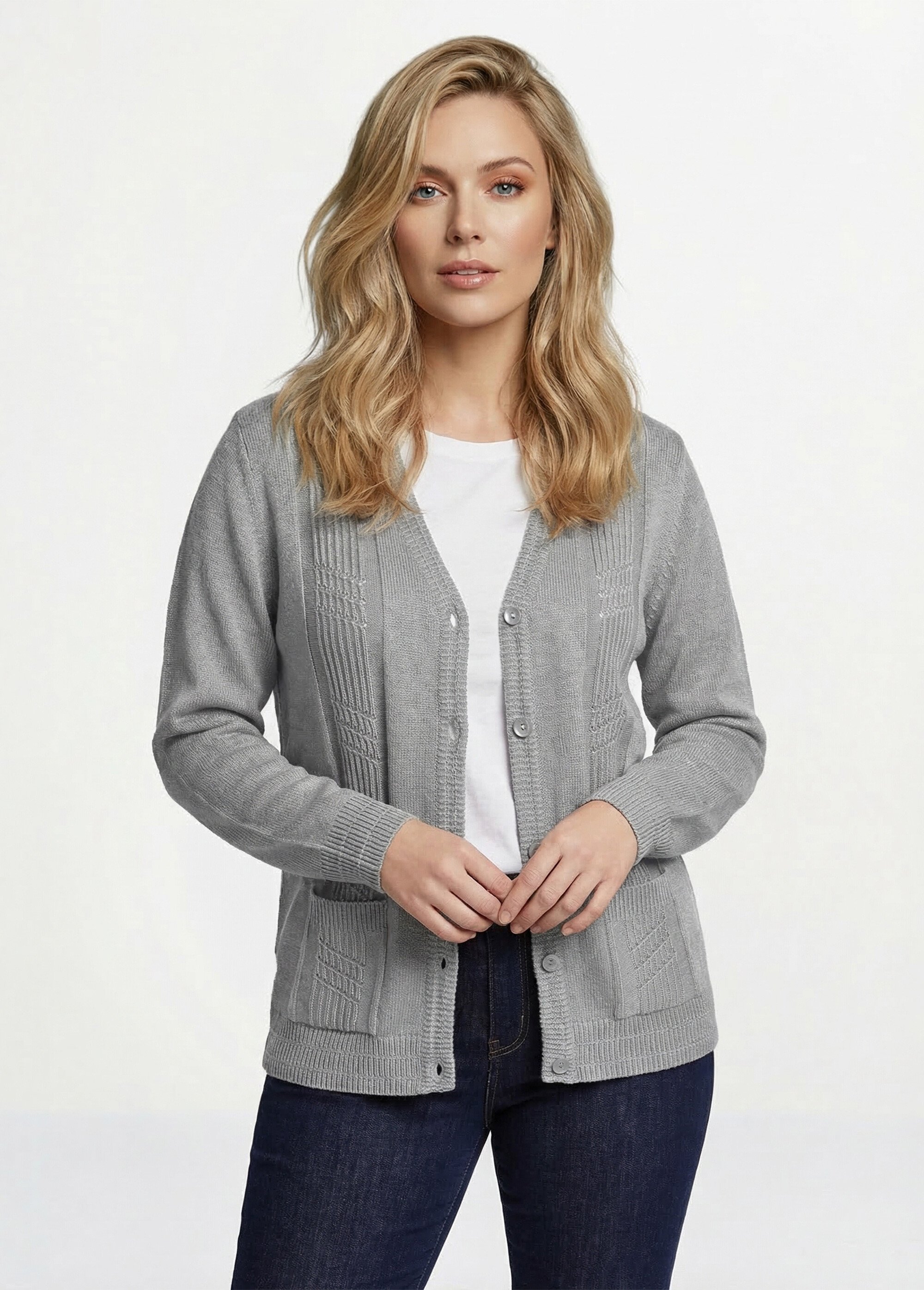 Gilet boutonné manches longues Femme Argenté MAJORQUE FA1