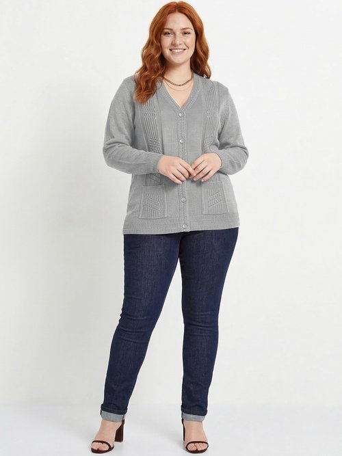 Gilet boutonné manches longues Femme Grande Taille Argenté MAJORQUE SF1