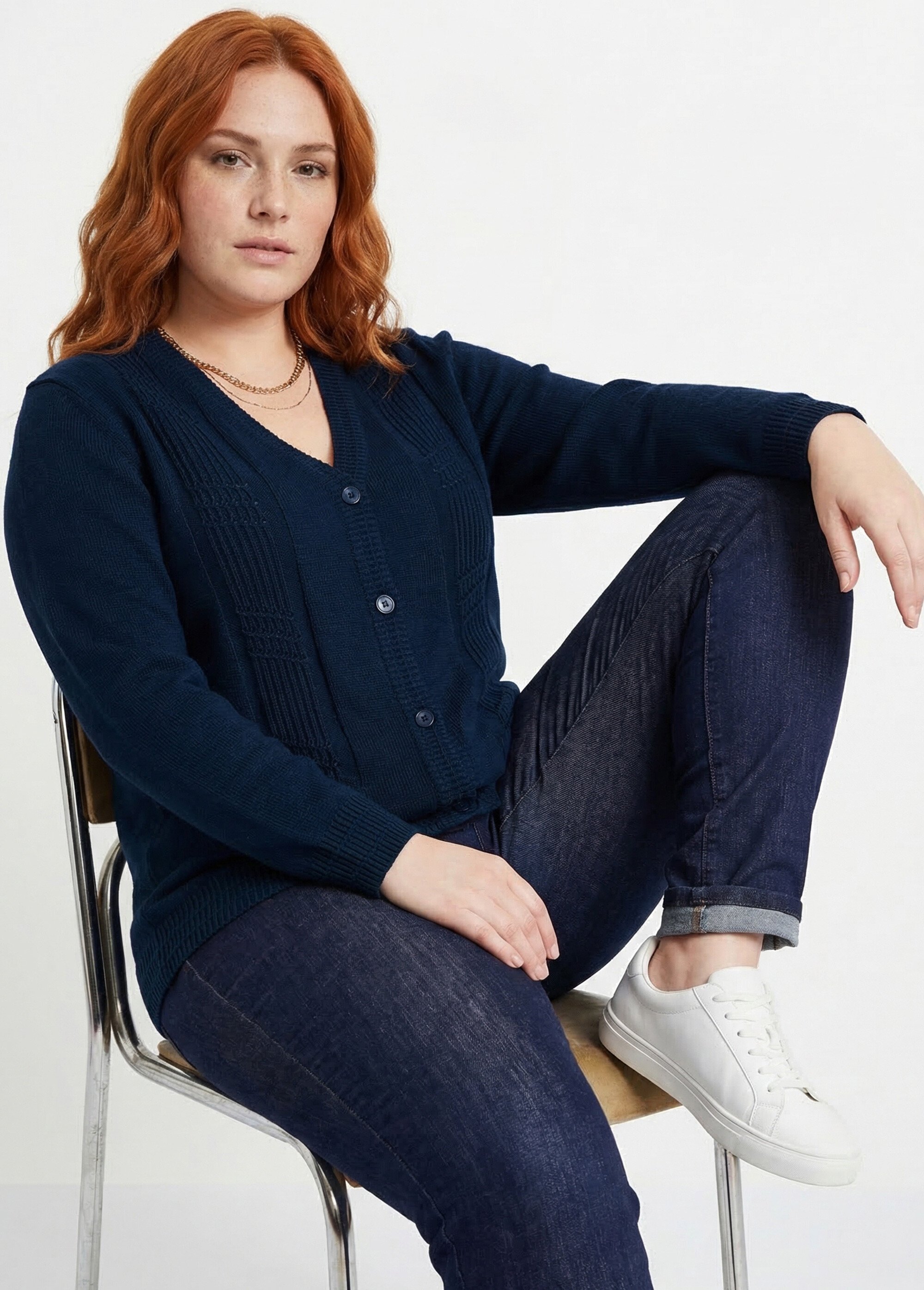 Gilet boutonné manches longues Femme Grande Taille Bleu MAJORQUE MV1