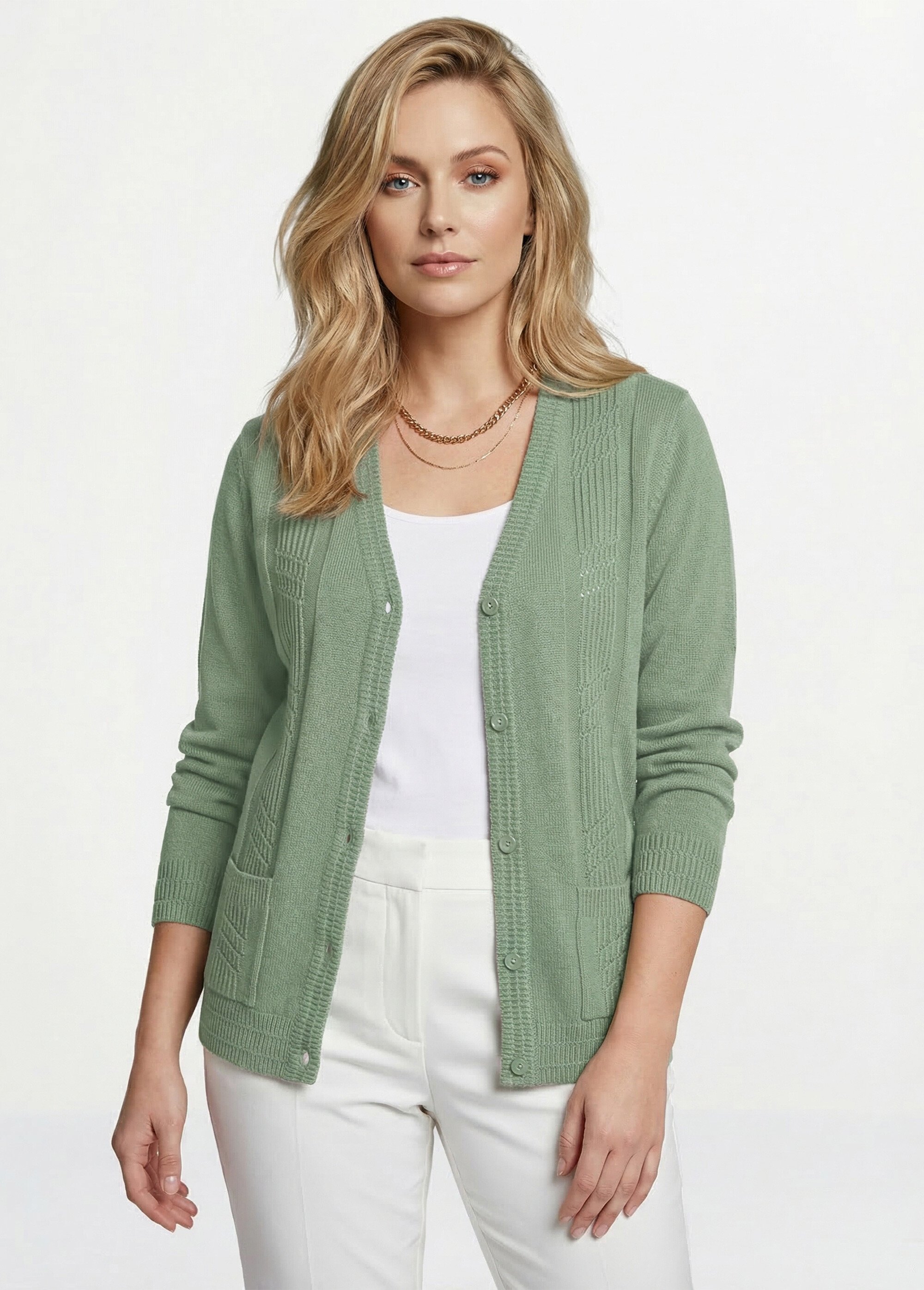 Gilet boutonné manches longues Femme Vert MAJORQUE FA1