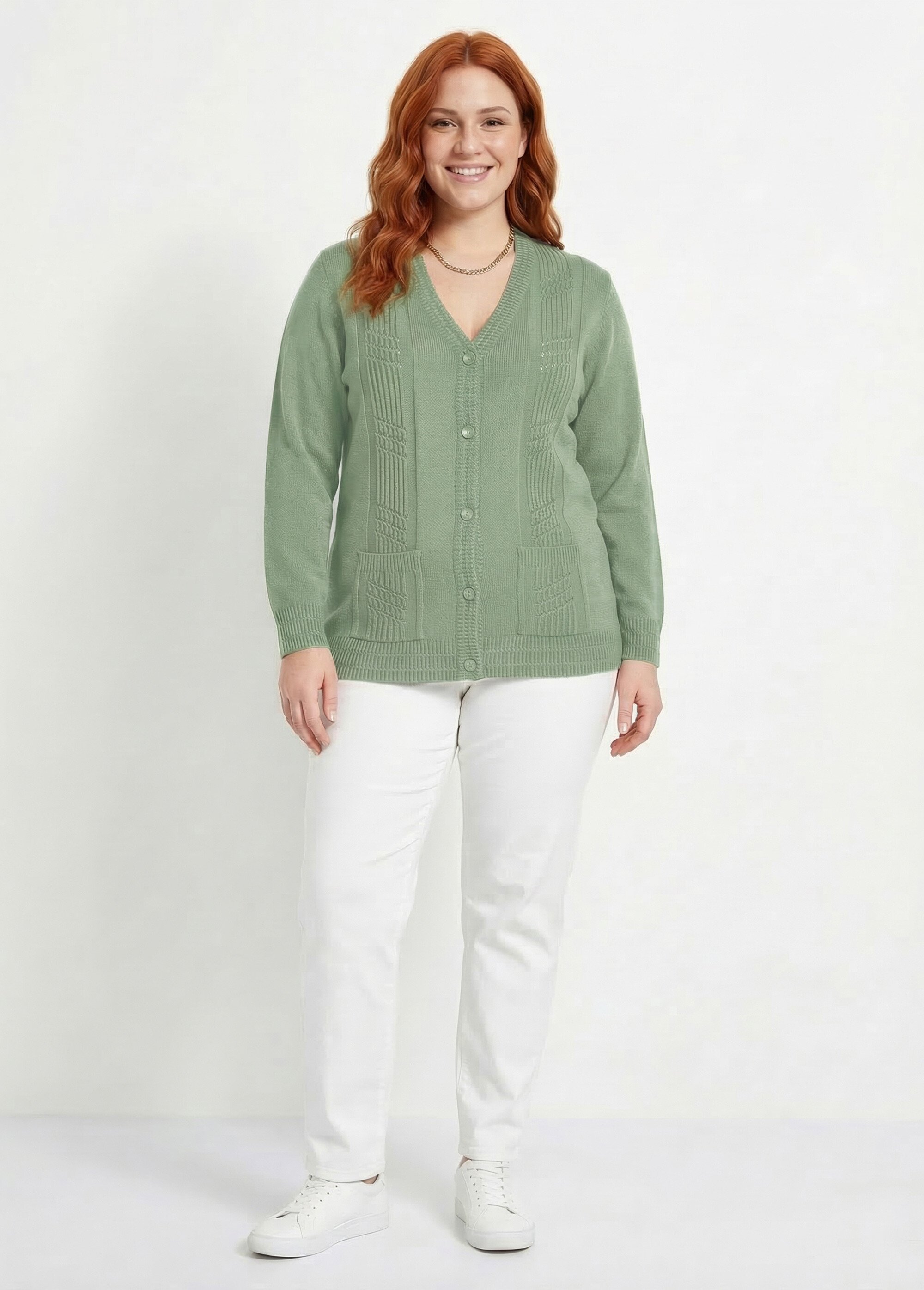 Gilet boutonné manches longues Femme Grande Taille Vert MAJORQUE SF1