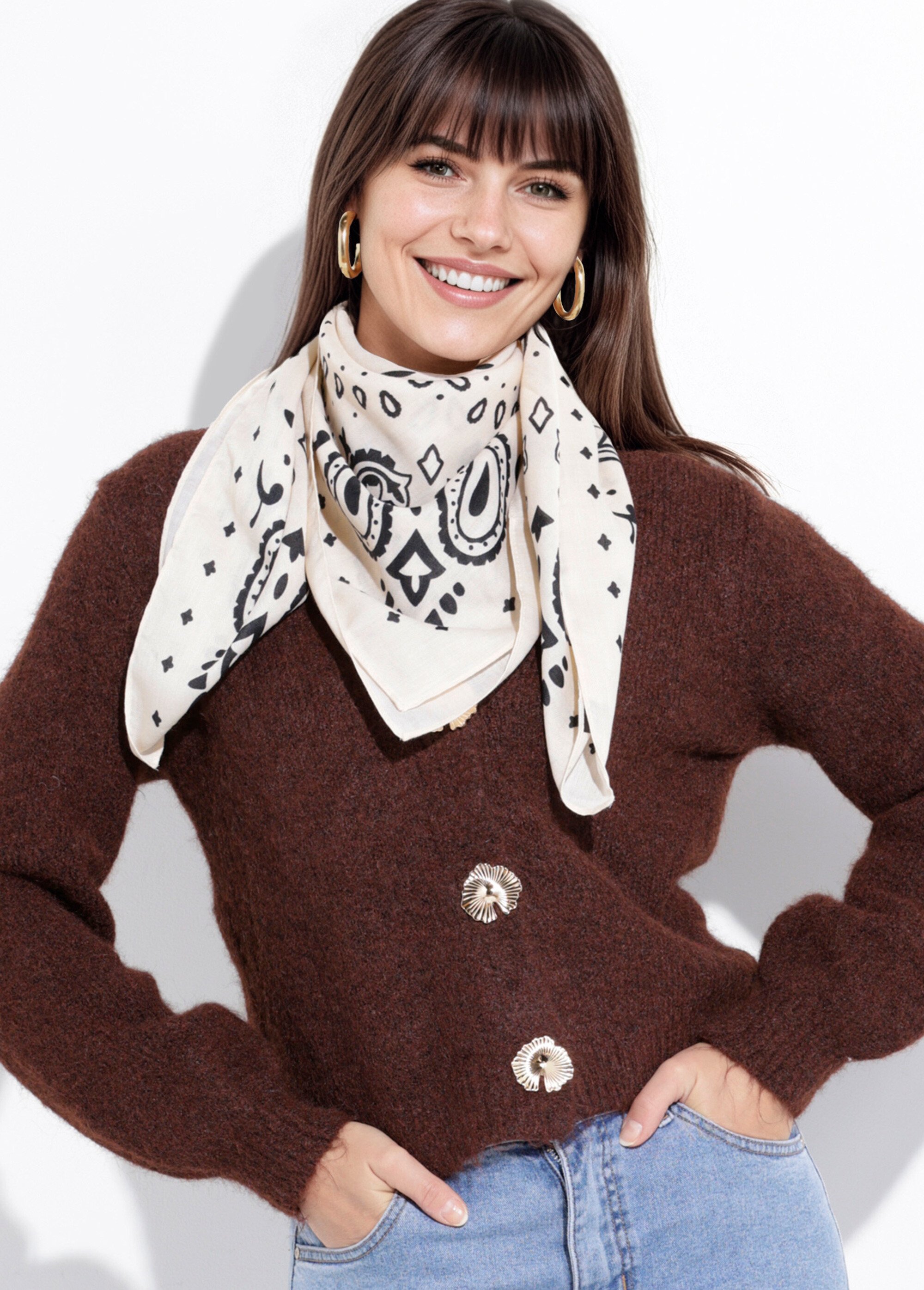 Grand foulard carré motif bandana Femme Beige MPA90RZW33 MV1