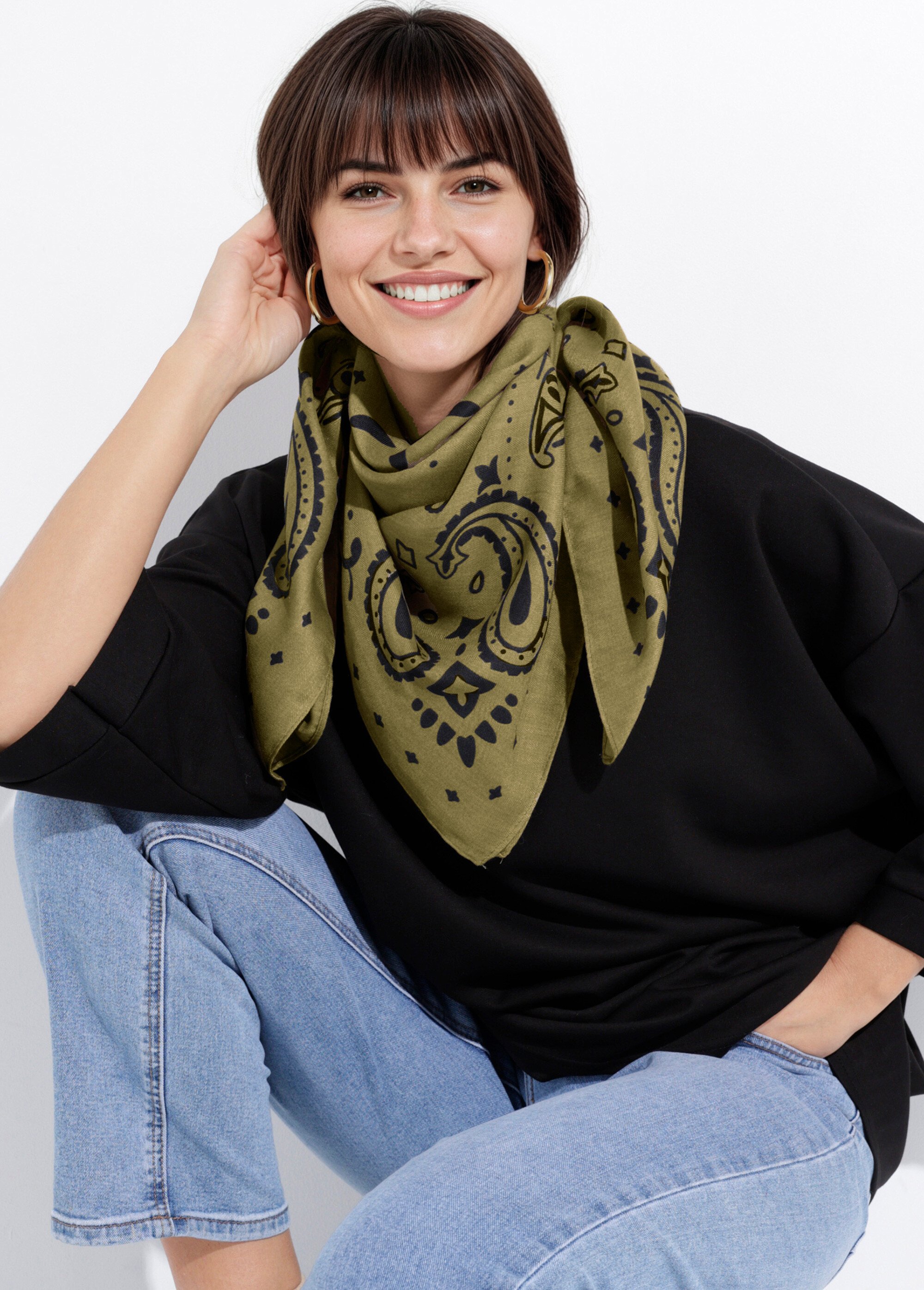 Grand foulard carré motif bandana Femme Vert MPA90RZW33 MV1