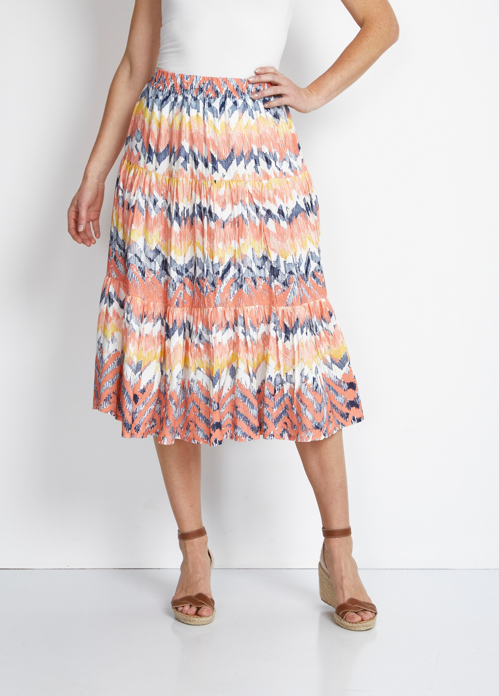 Jupe à volants longue imprimée