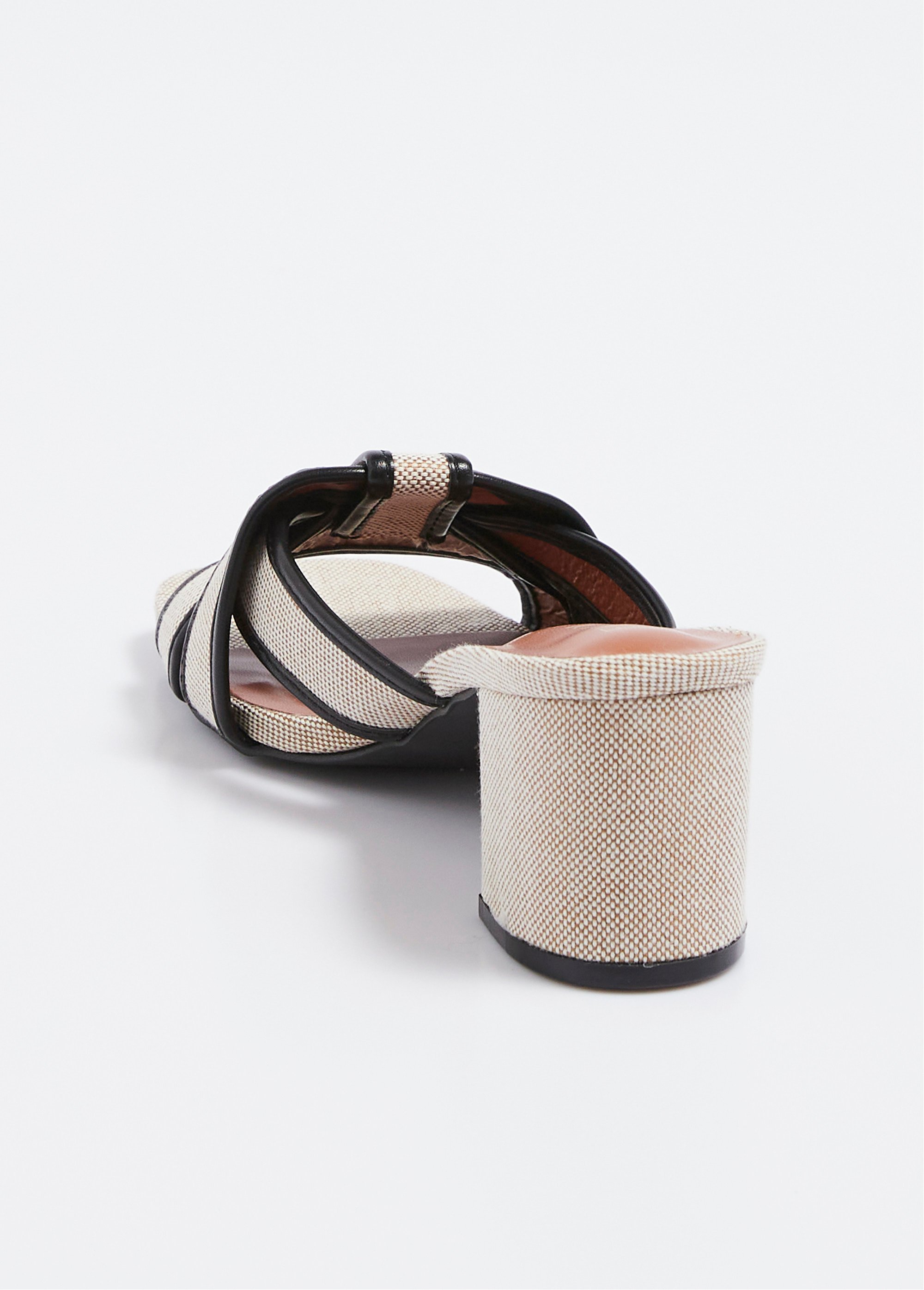 Mules à talon en textile, effet graphique