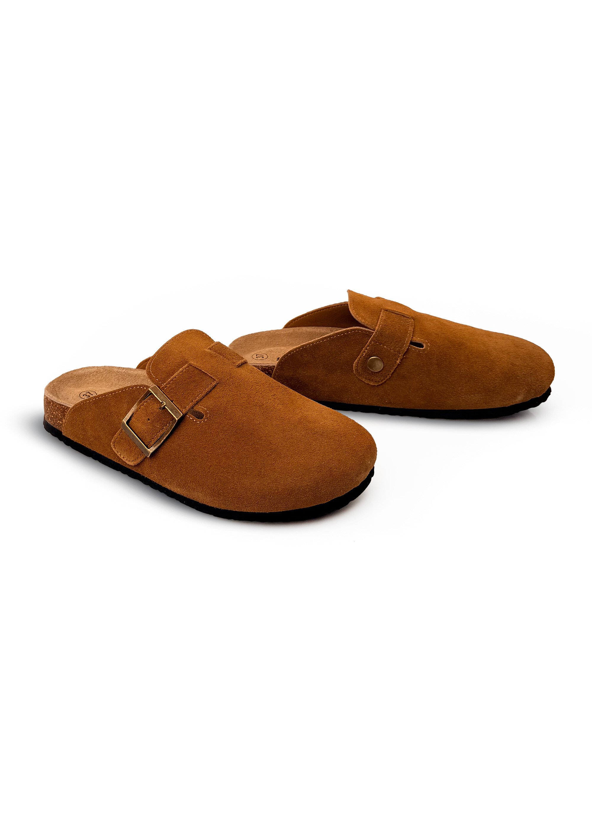 Mules sabots, dessus en cuir nubuck