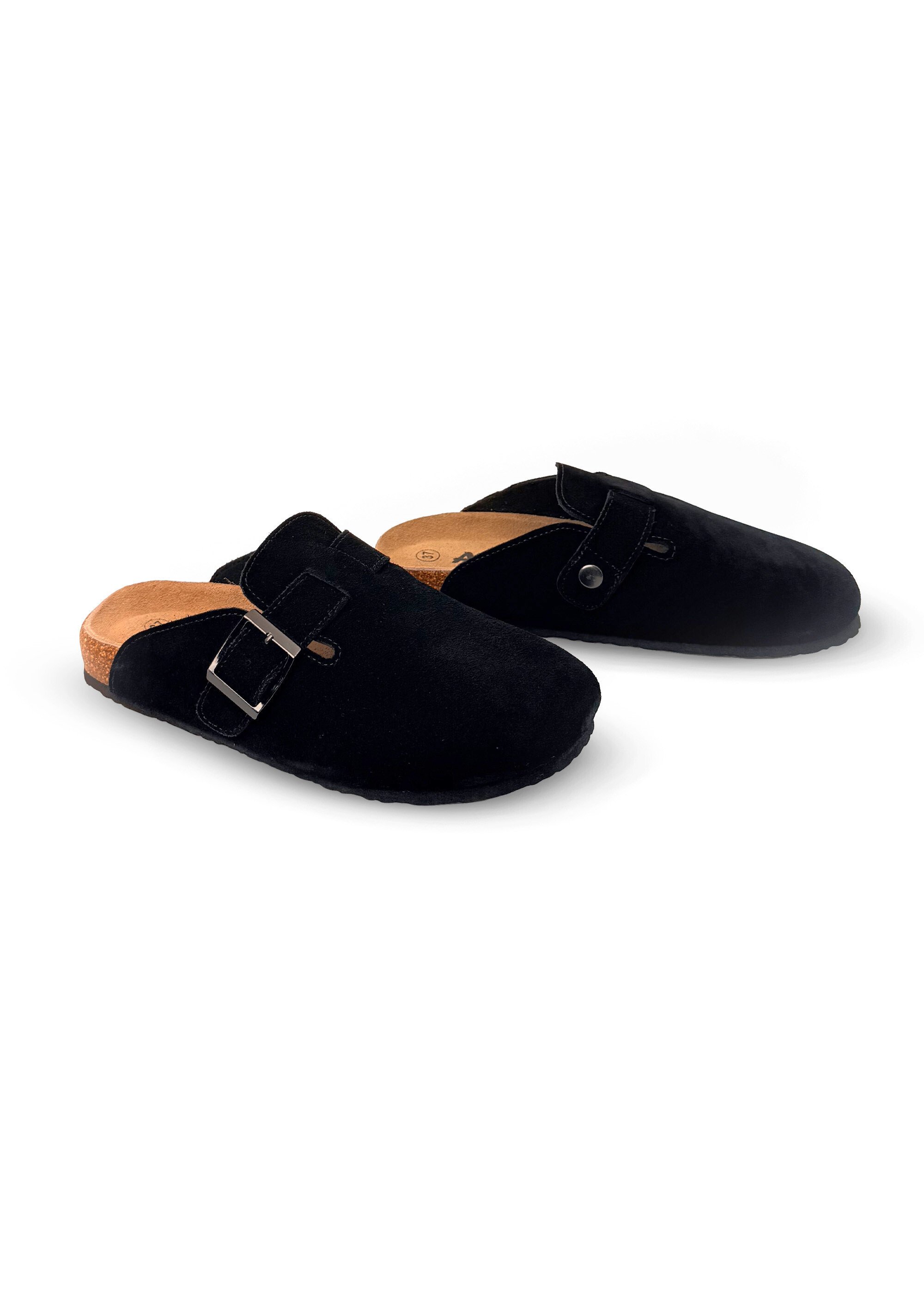 Mules sabots, dessus en cuir nubuck