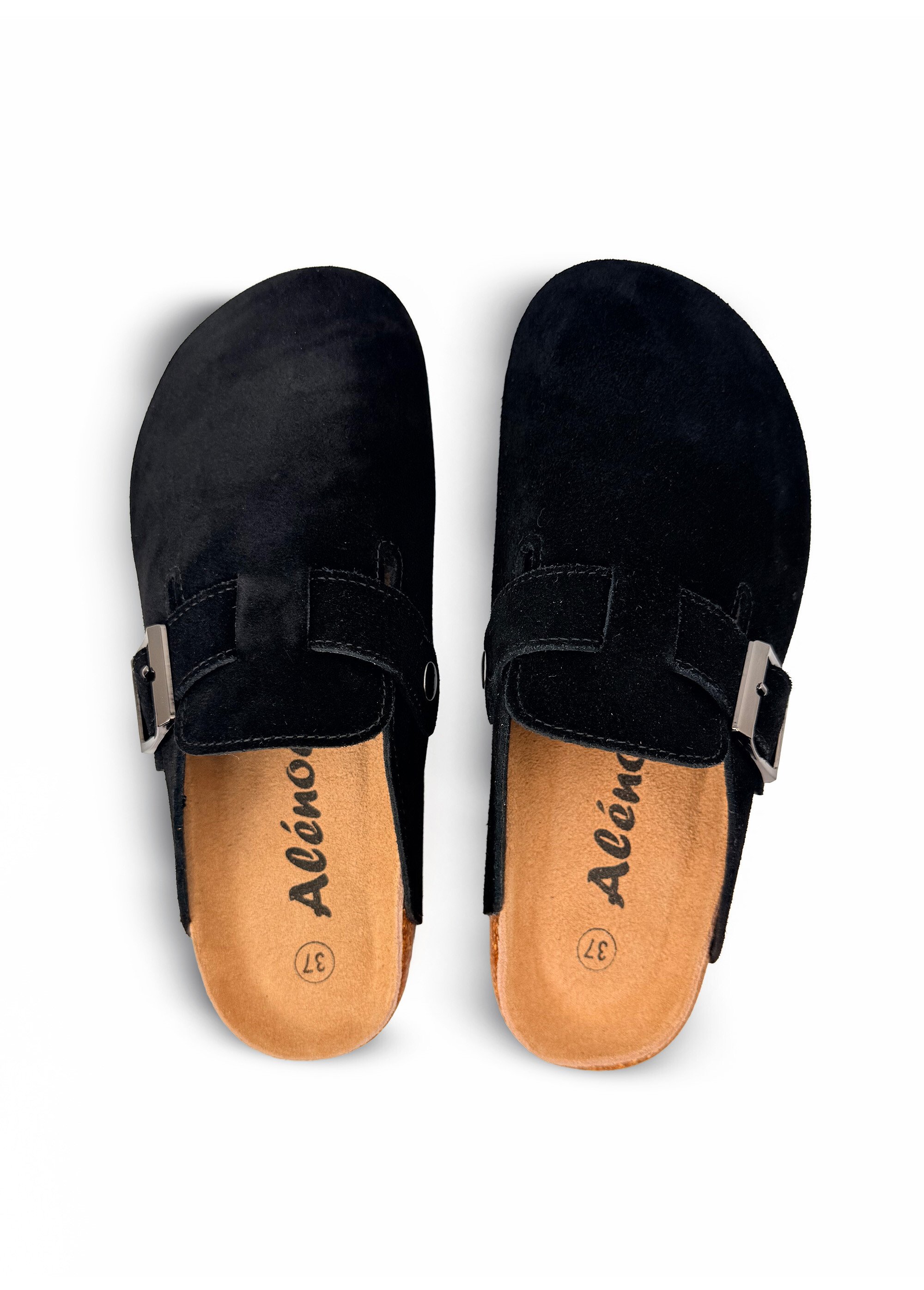Mules sabots, dessus en cuir nubuck Femme Noir JP-AL1461 OV1