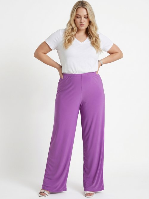Pantalon fluide taille élastiquée maille Femme Grande Taille Violet NIVEROLE SI1