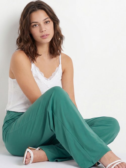 Pantalon fluide taille élastiquée maille Femme Vert NIVEROLE MV1