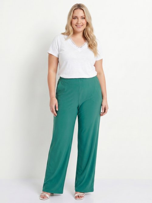 Pantalon fluide taille élastiquée maille Femme Grande Taille Vert NIVEROLE SI1