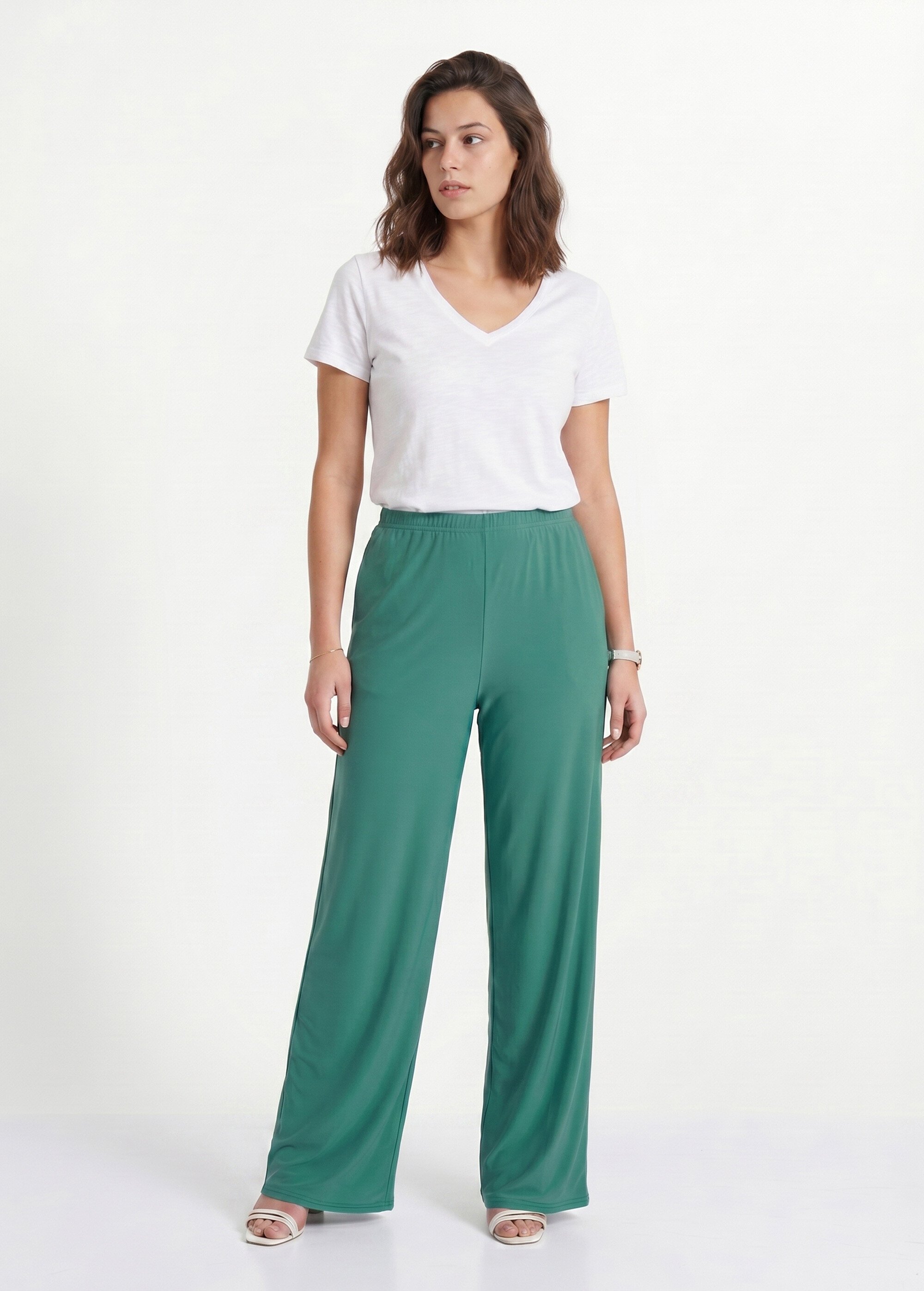 Pantalon fluide taille élastiquée maille Femme Vert NIVEROLE SI1