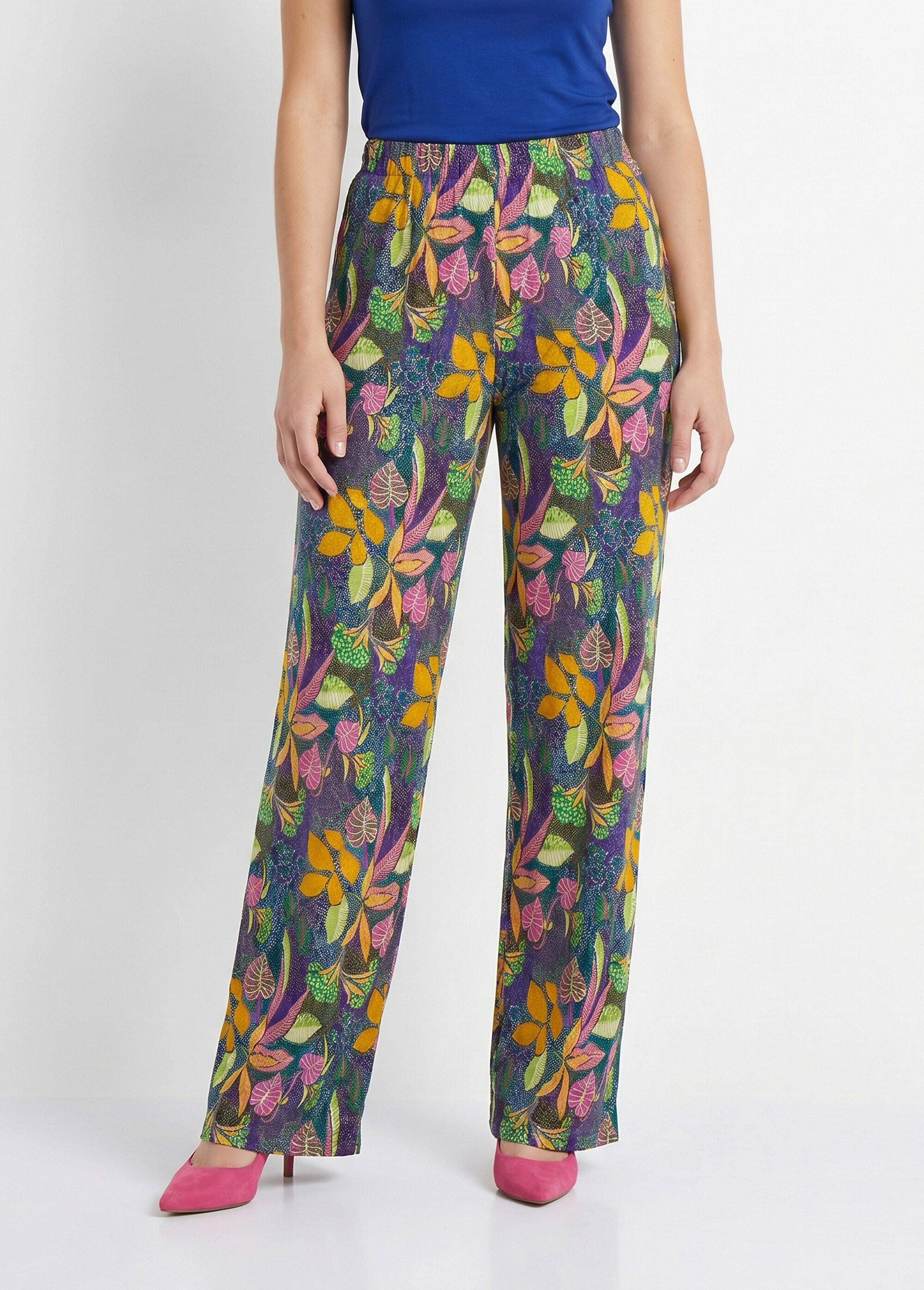 Pantalon fluide taille élastiquée maille Femme ROSE ET JAUNE NIVEROLE FA1
