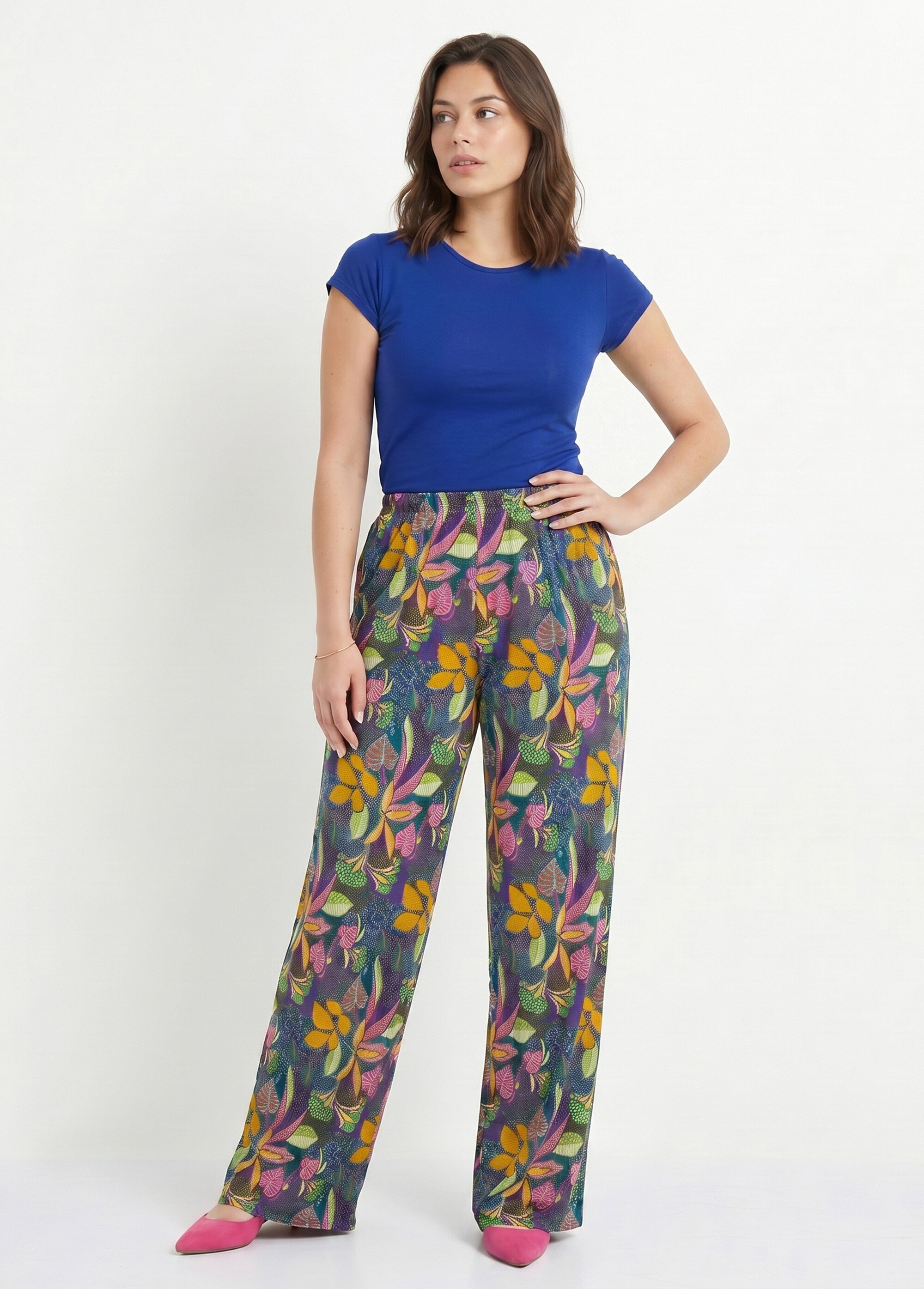 Pantalon fluide taille élastiquée maille Femme ROSE ET JAUNE NIVEROLE MV1