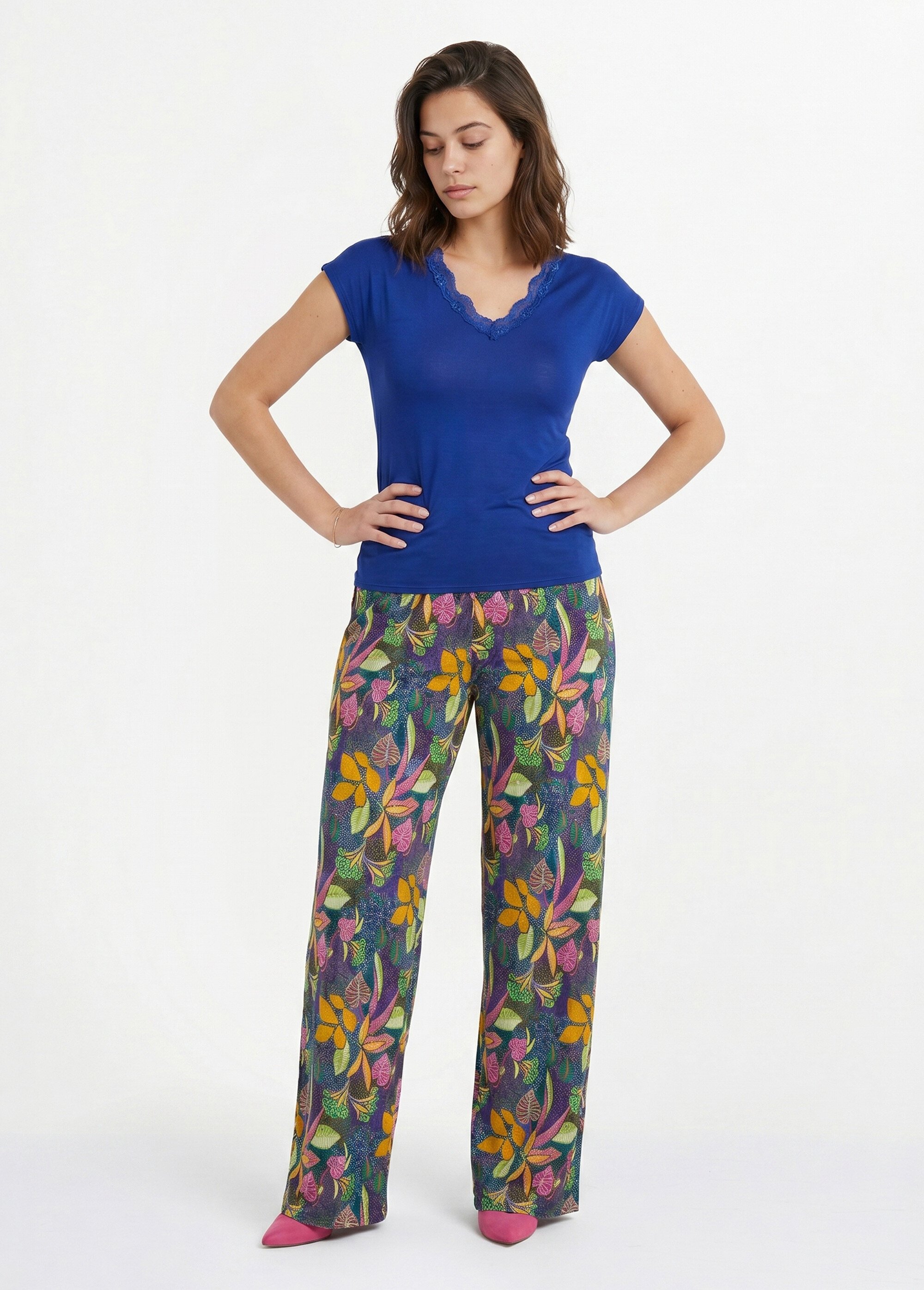 Pantalon fluide taille élastiquée maille Femme ROSE ET JAUNE NIVEROLE SI1