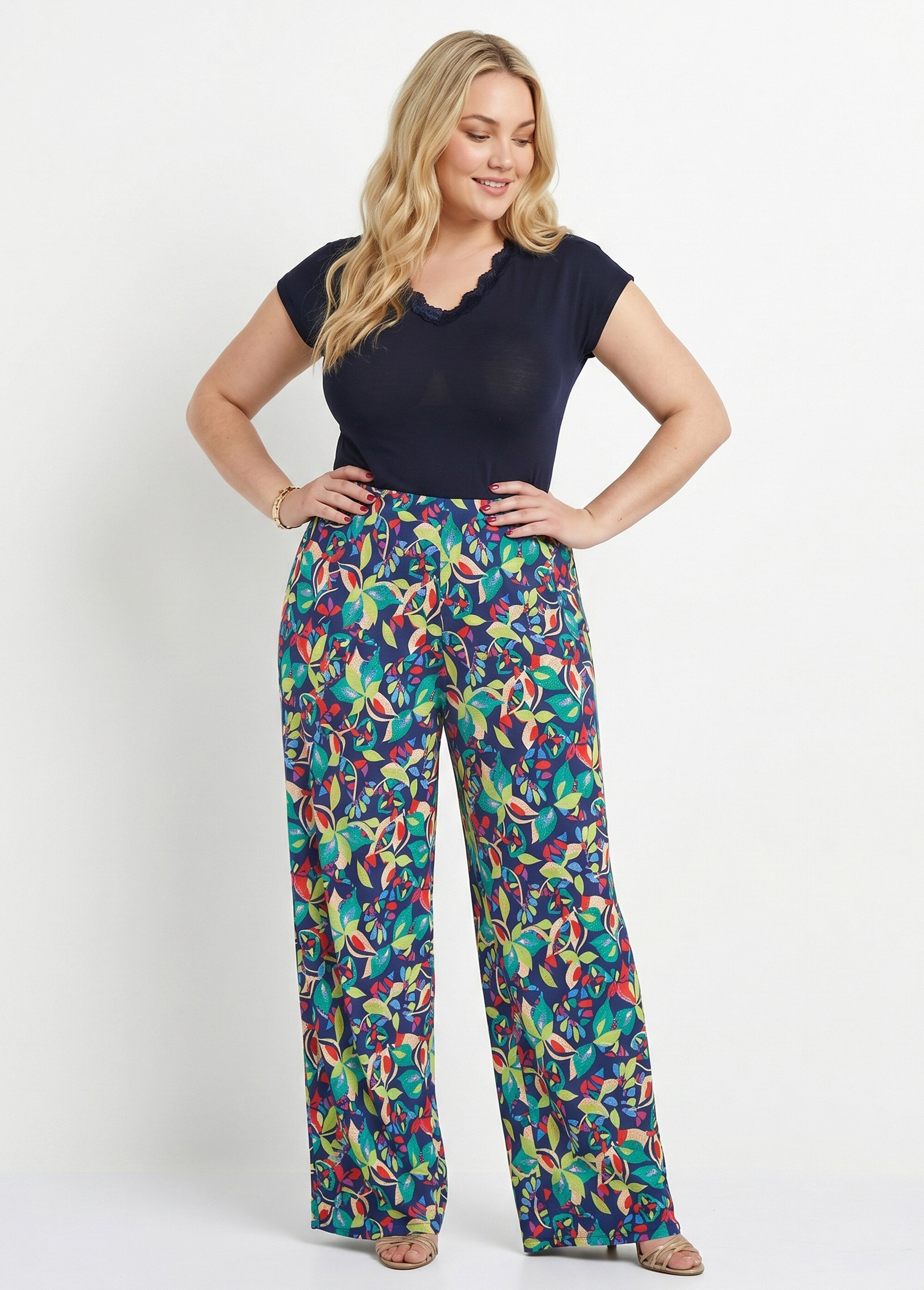 Pantalon fluide taille élastiquée maille Femme Grande Taille Bleu NIVEROLE MV1