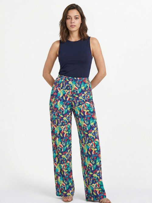 Pantalon fluide taille élastiquée maille Femme Bleu NIVEROLE MV1