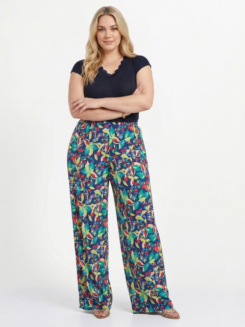 Pantalon fluide taille élastiquée maille Femme Grande Taille Bleu NIVEROLE SI1