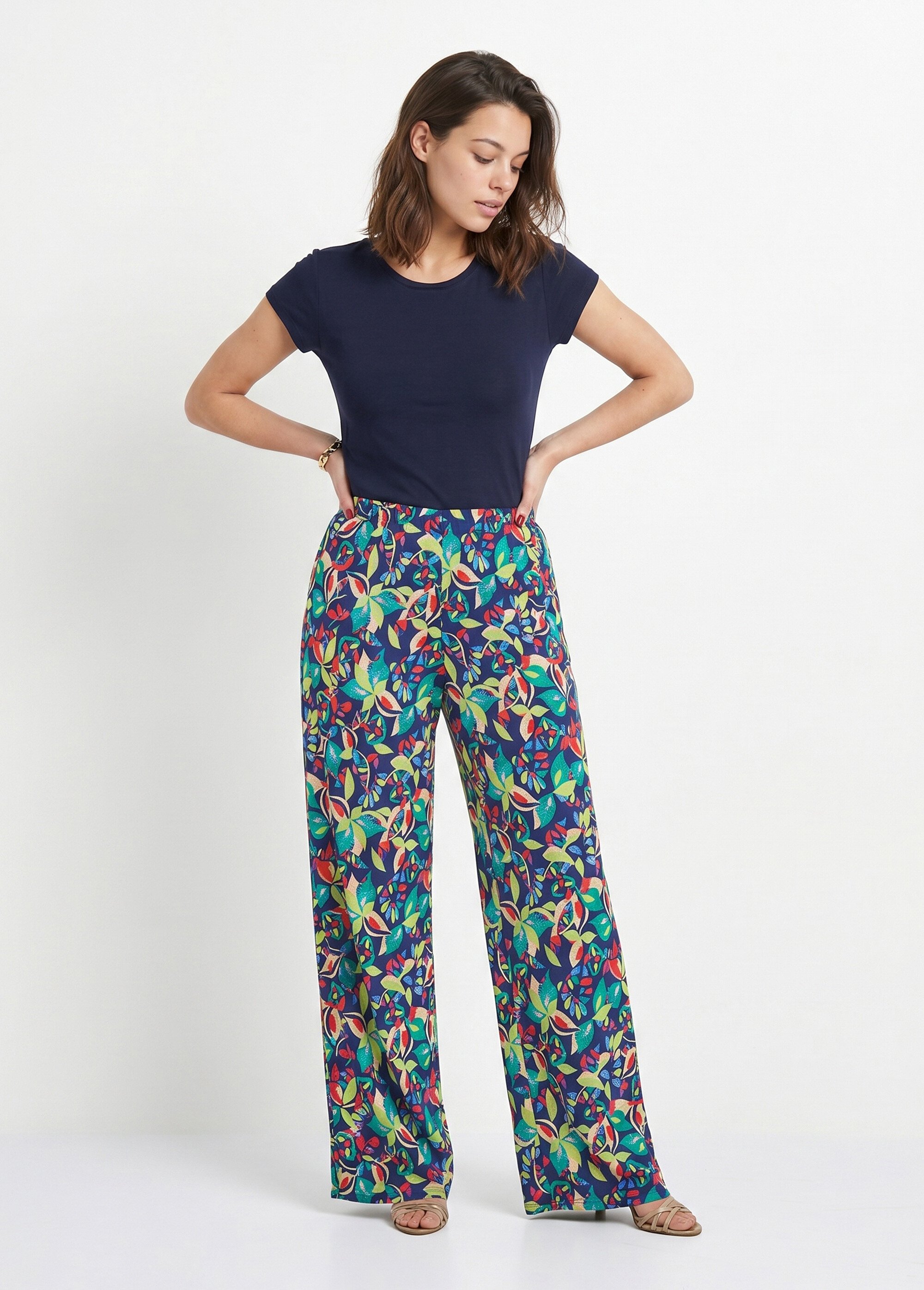 Pantalon fluide taille élastiquée maille Femme Bleu NIVEROLE SI1