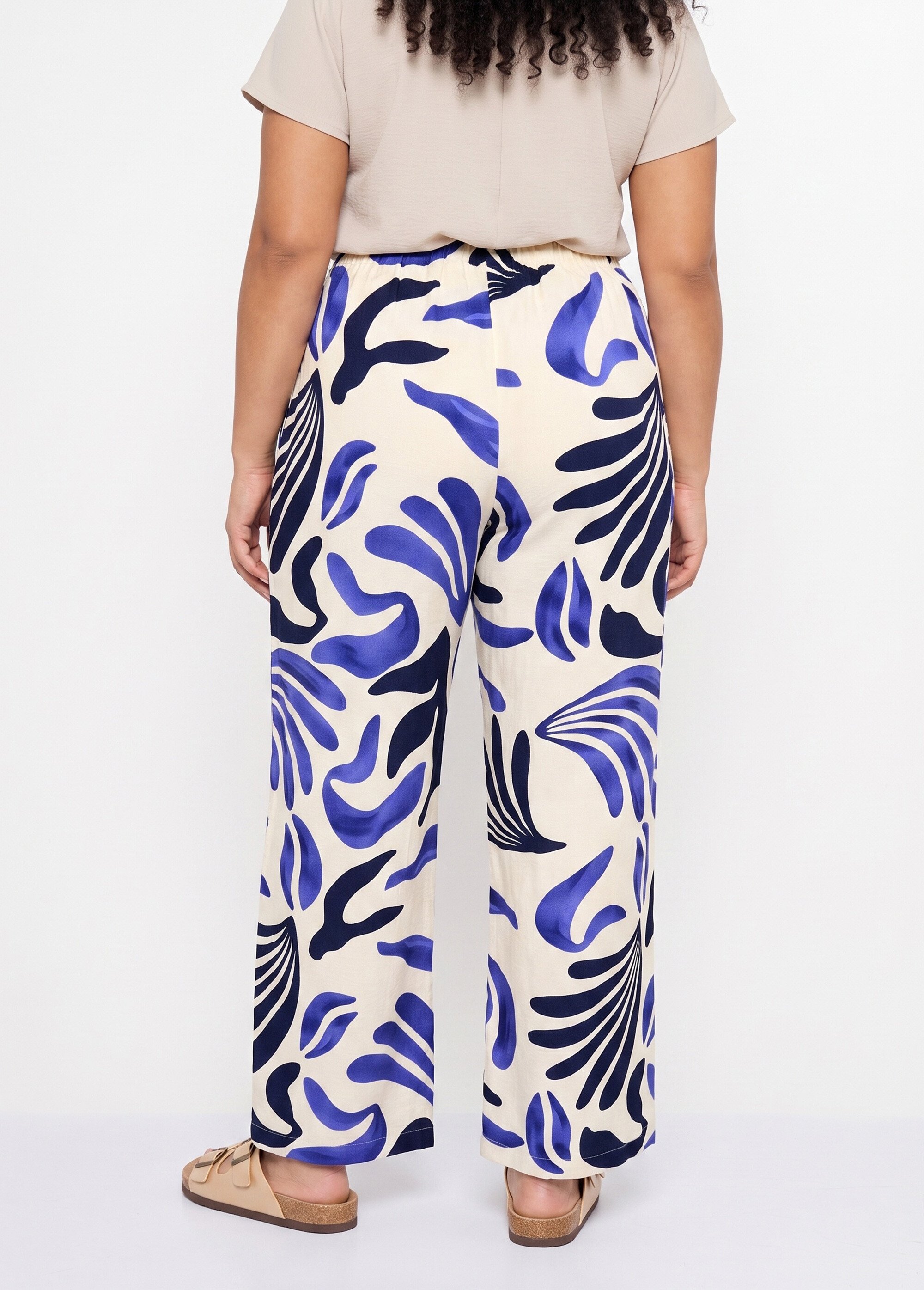 Pantalon large imprimé abstrait Femme Grande Taille Bleu JB-A7164 DO1