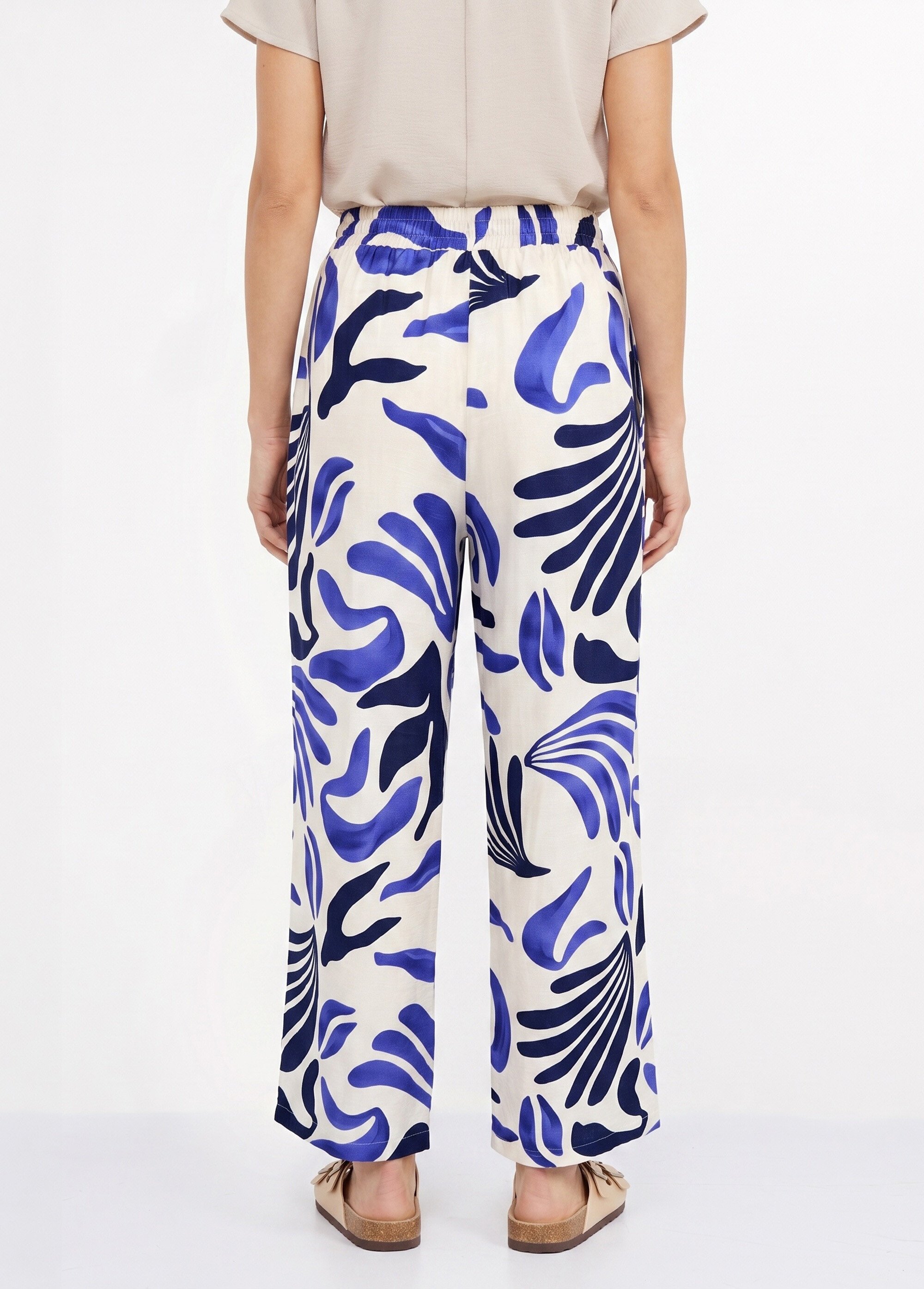 Pantalon large imprimé abstrait Femme Bleu JB-A7164 DO1