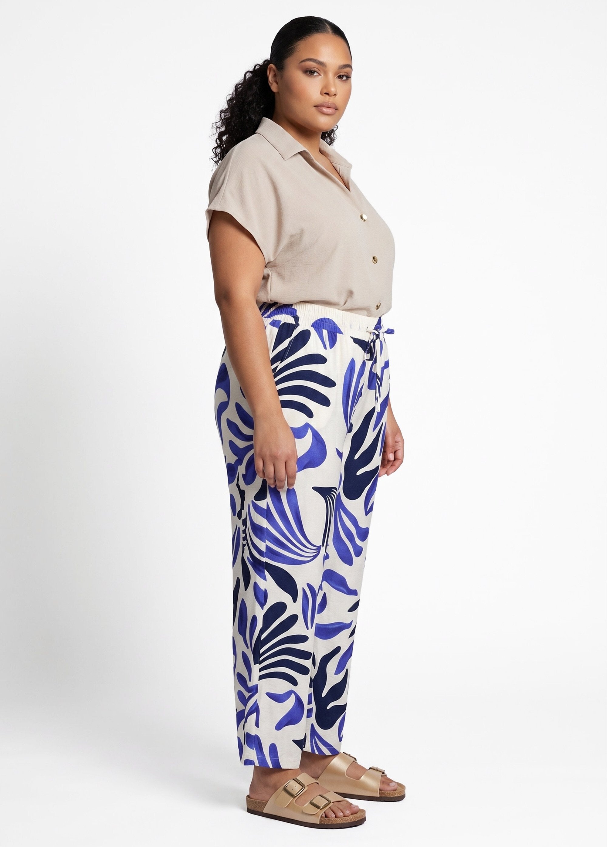 Pantalon large imprimé abstrait Femme Grande Taille Bleu JB-A7164 DR1