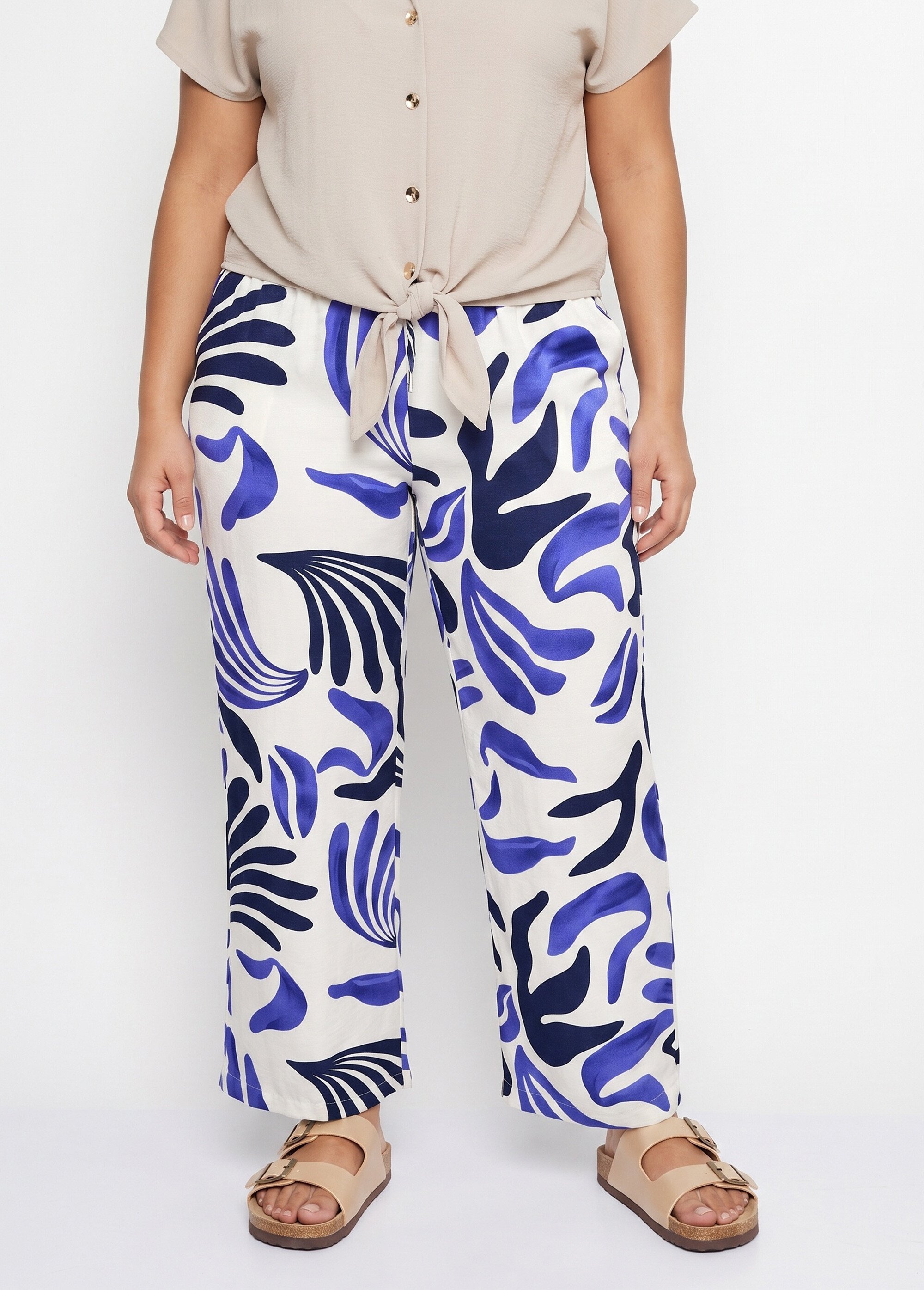 Pantalon large imprimé abstrait Femme Grande Taille Bleu JB-A7164 FA1