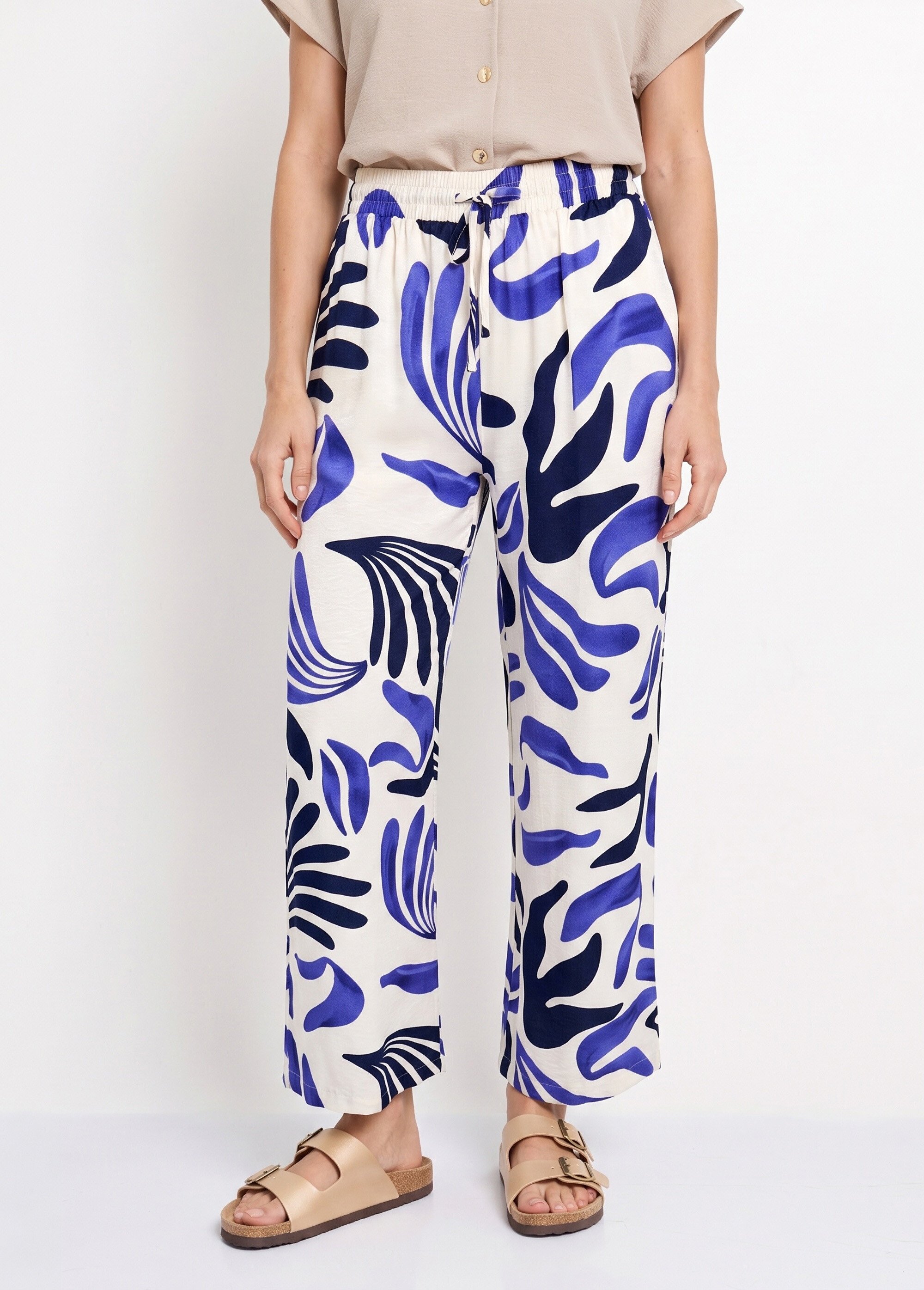 Pantalon large imprimé abstrait Femme Bleu JB-A7164 FA1