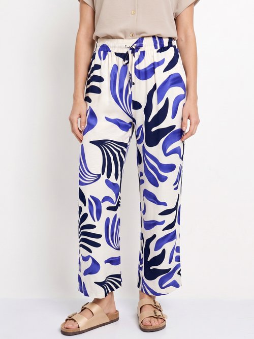 Pantalon large imprimé abstrait Femme Bleu JB-A7164 FA1