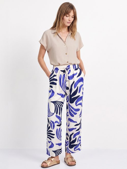Pantalon large imprimé abstrait Femme Bleu JB-A7164 SF1