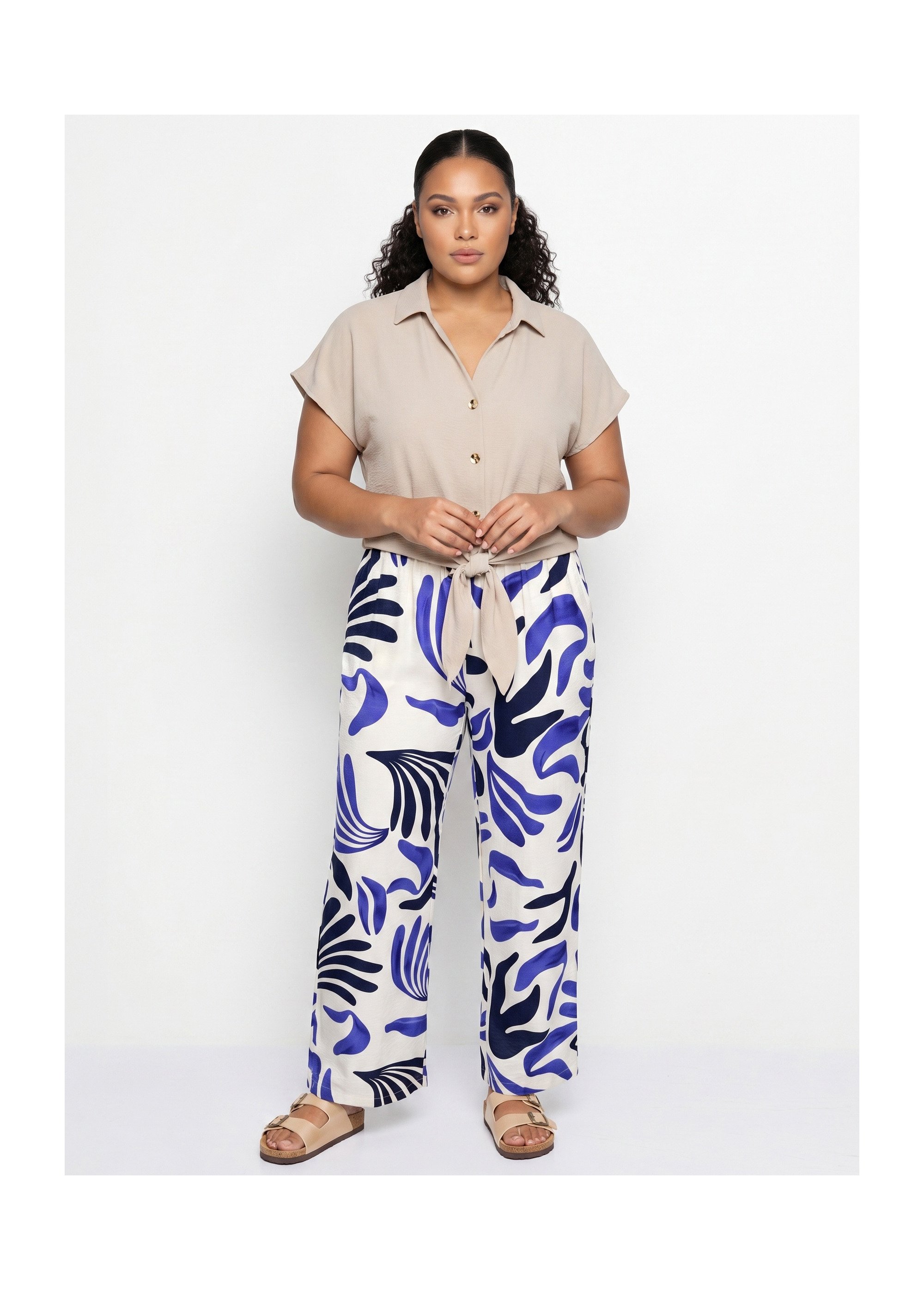 Pantalon large imprimé abstrait Femme Grande Taille Bleu JB-A7164 SI1