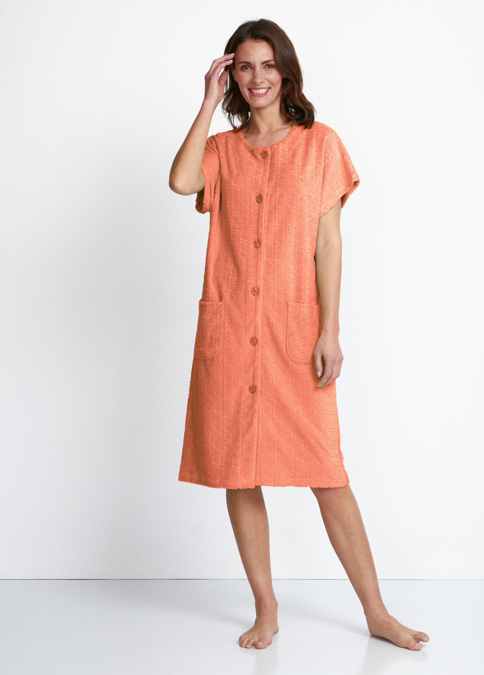 Peignoir boutonné éponge jacquard