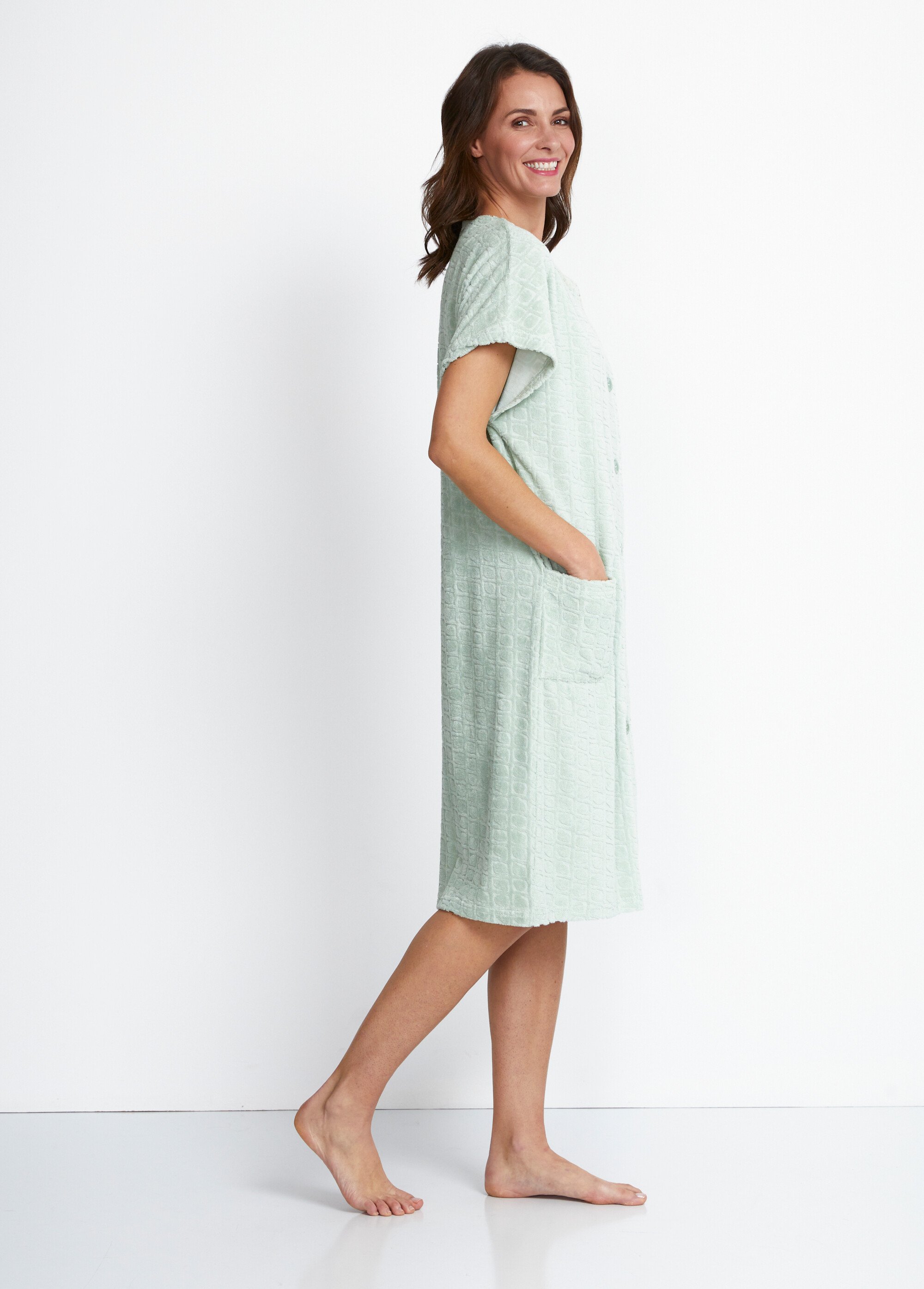 Peignoir boutonné éponge jacquard Femme Vert SCHILLING DR1
