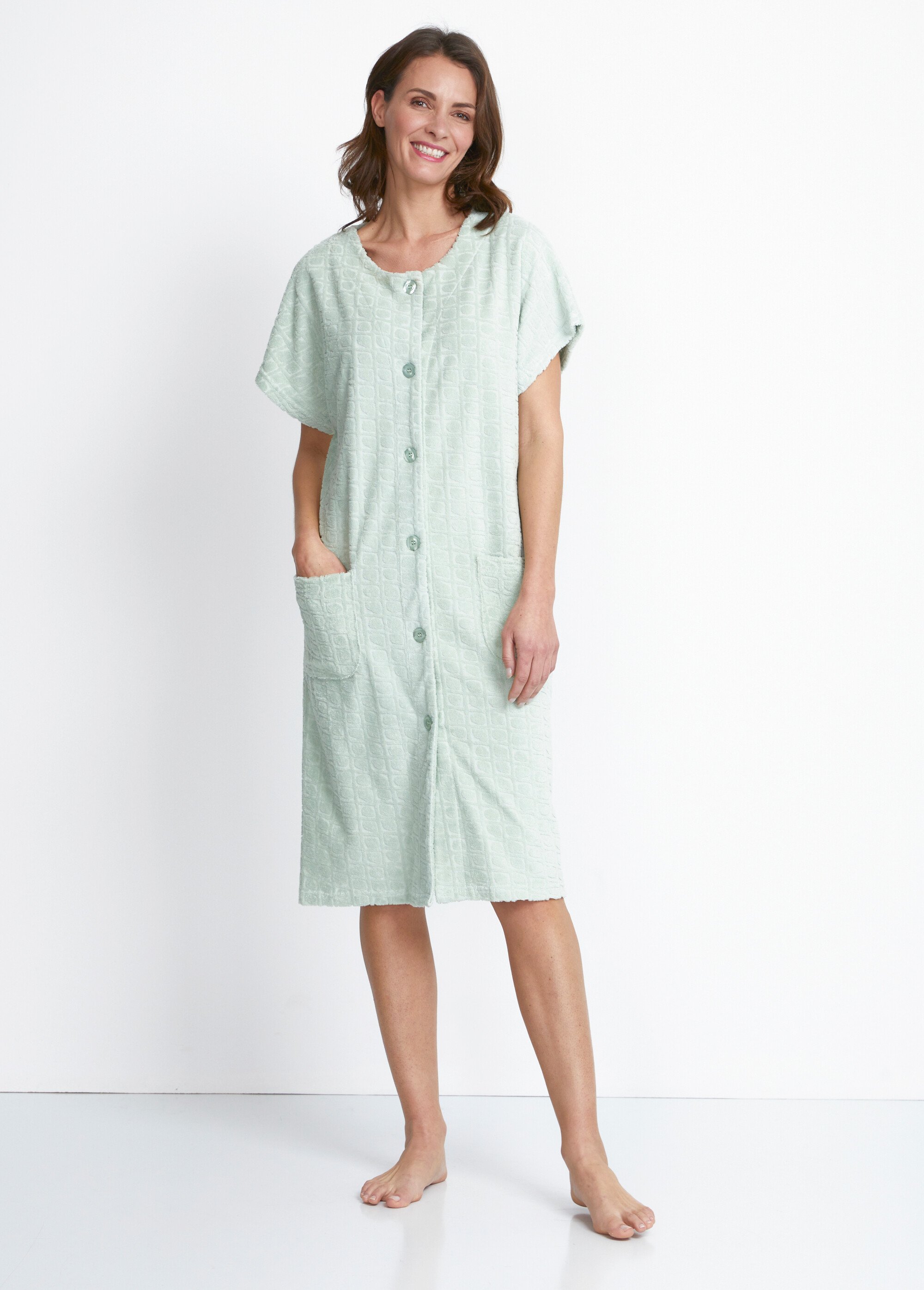Peignoir boutonné éponge jacquard