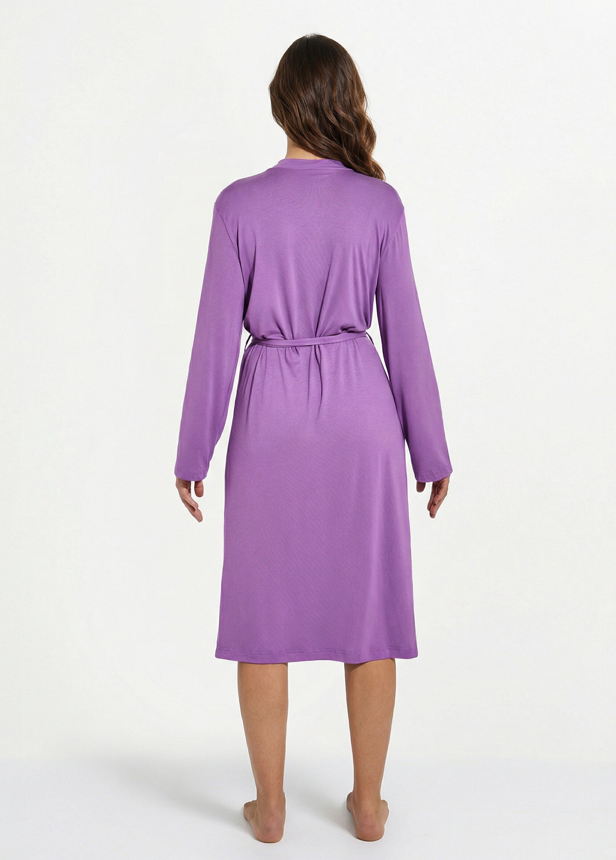 Peignoir kimono volanté manches longues Femme Violet SABAC DO1