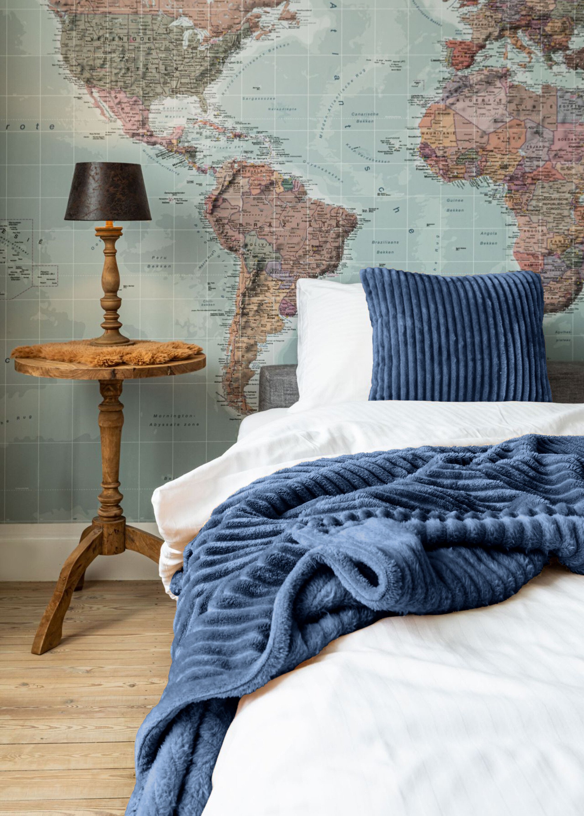 Plaid en polaire uni cotelé, 1,6m x 1,3m Bleu TIS-RIBBLE1 SI1