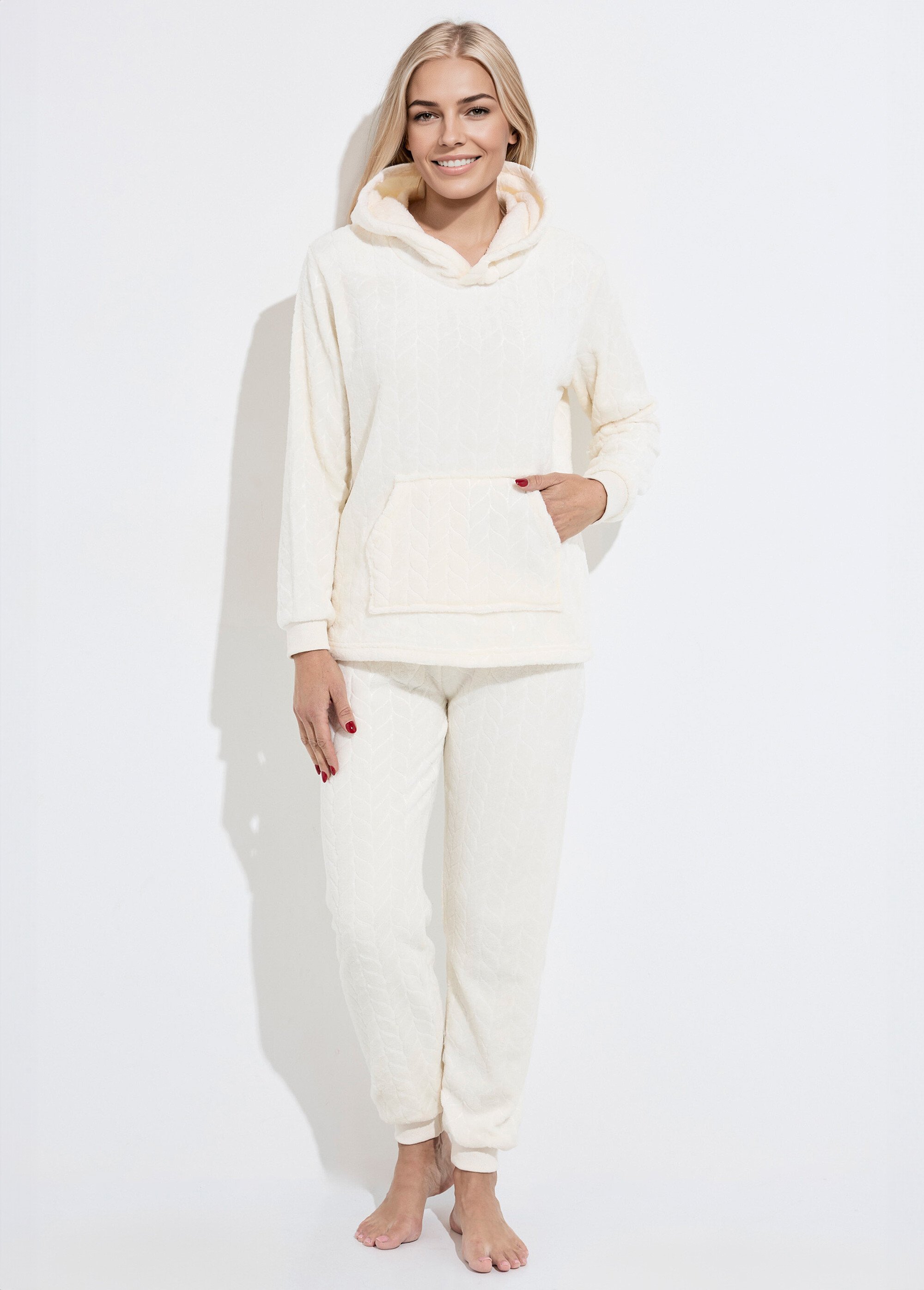 Pyjama chaud polaire avec haut sweat Femme Blanc H-NPJ6629 FA1