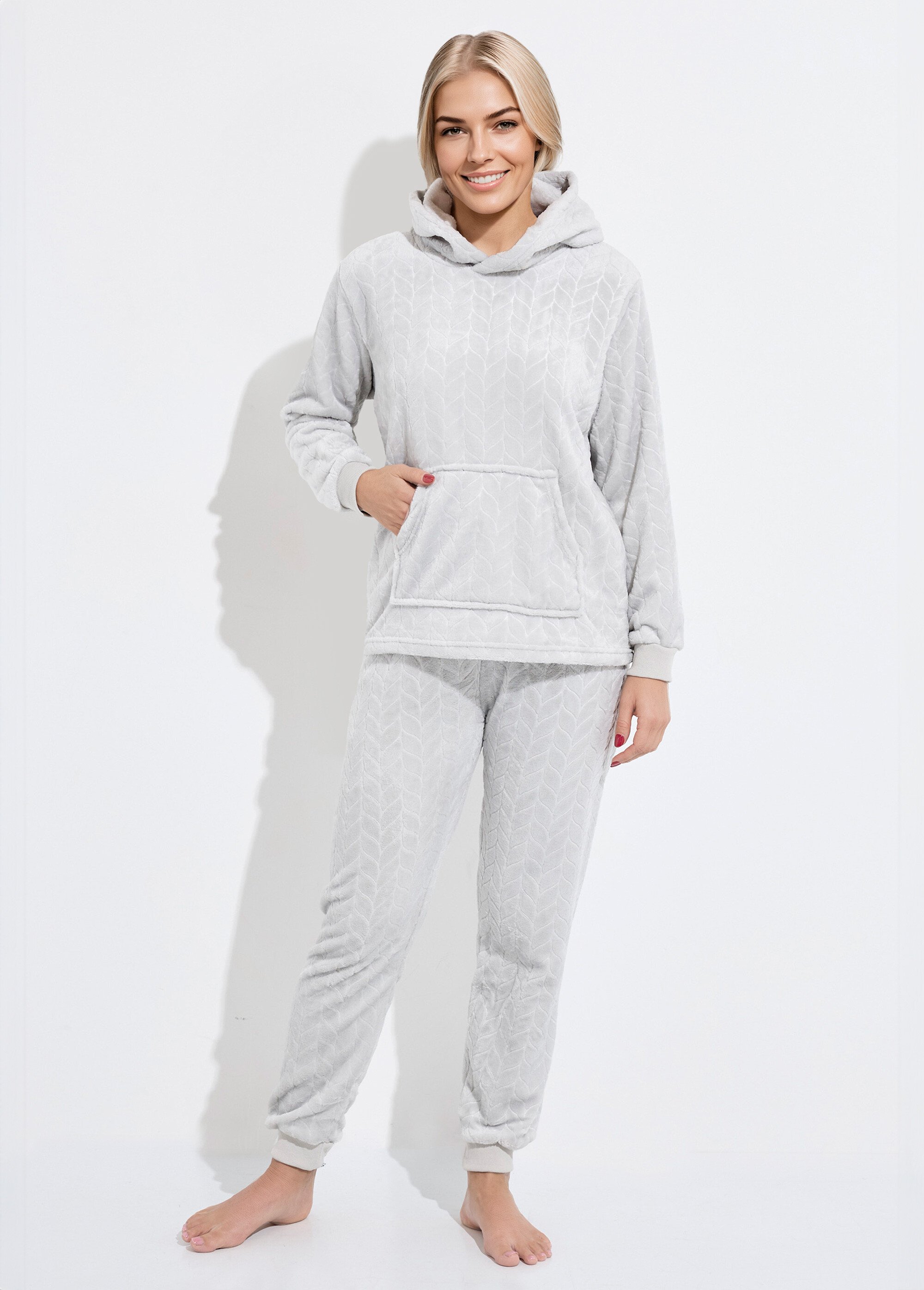 Pyjama chaud polaire avec haut sweat Femme Gris H-NPJ6629 FA1